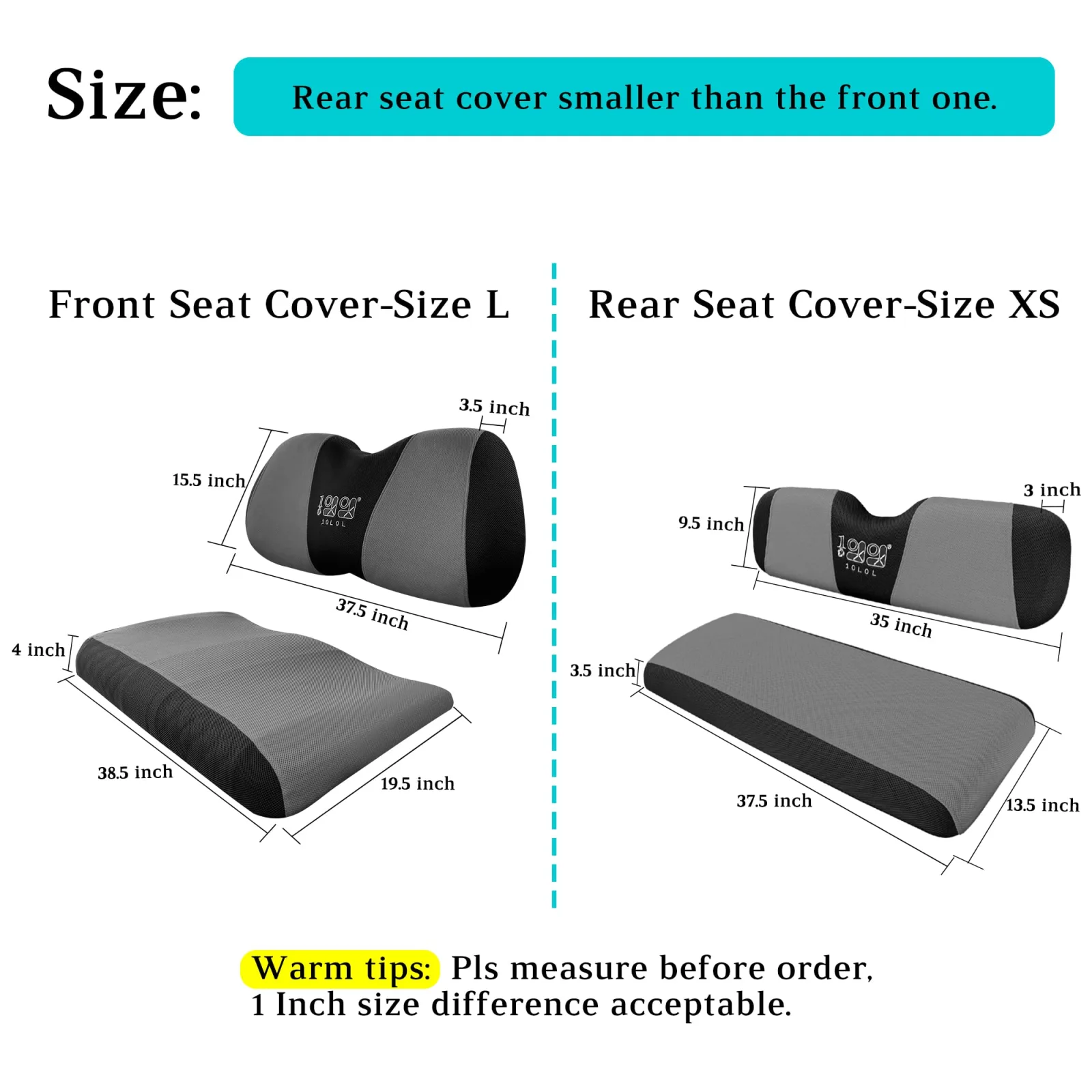 10L0L Golf Cart Front & Rear Seat Covers, Gray/Black image 2
