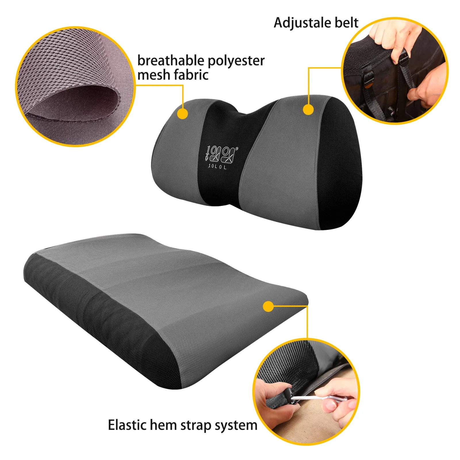 10L0L Golf Cart Front & Rear Seat Covers, Gray/Black image 3