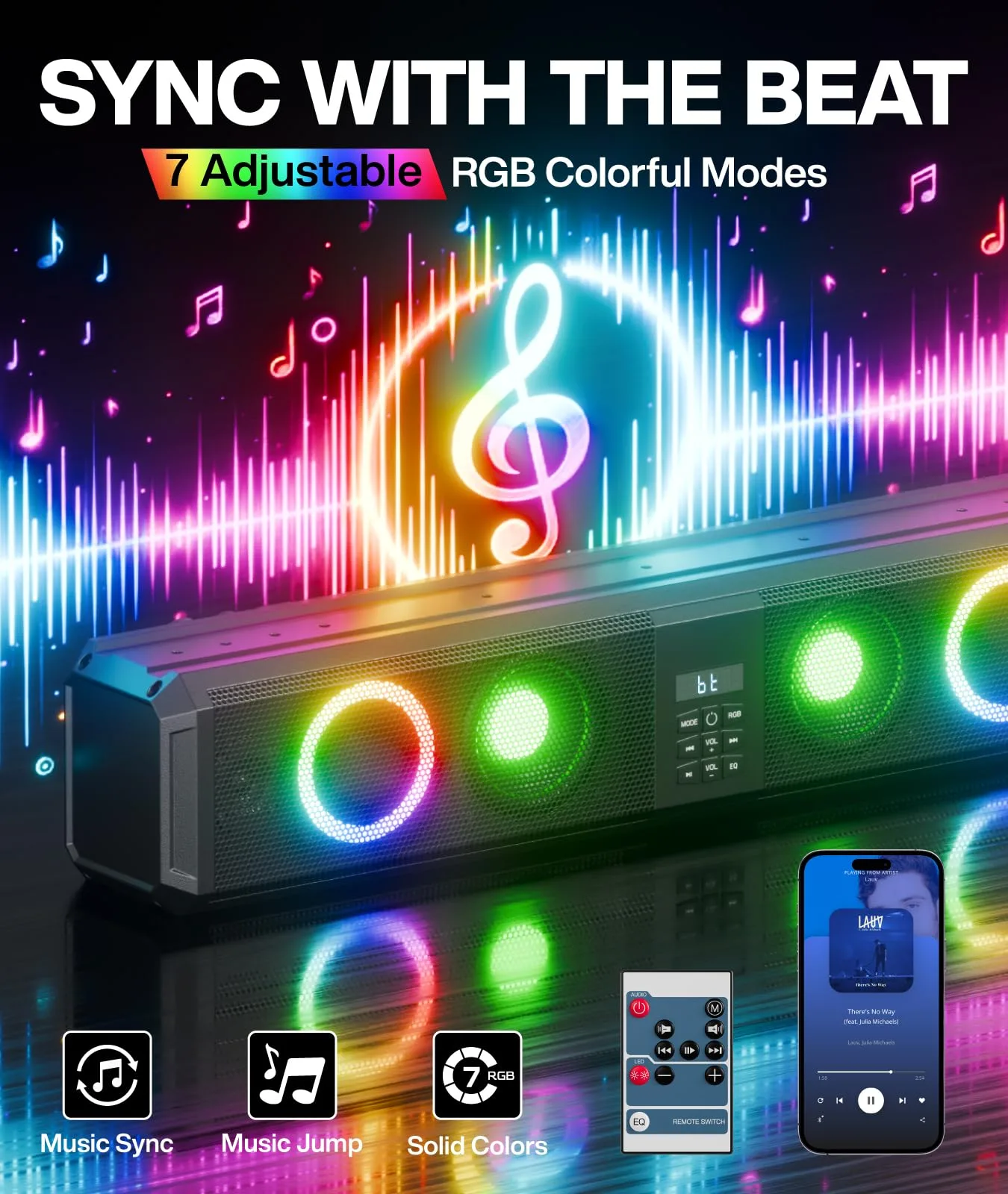 OMEIPMEO 26-Inch Golf Cart Sound Bar with RGB Bluetooth image 4
