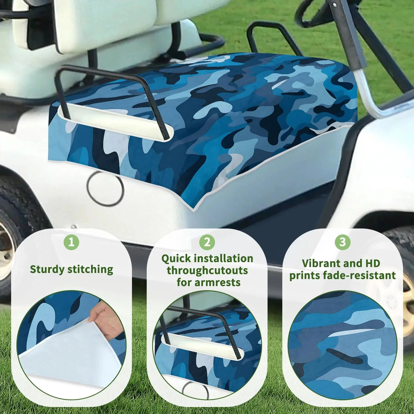 Tiveruda Camo Blue Golf Cart Seat Cover, 51 x 31 in image 3