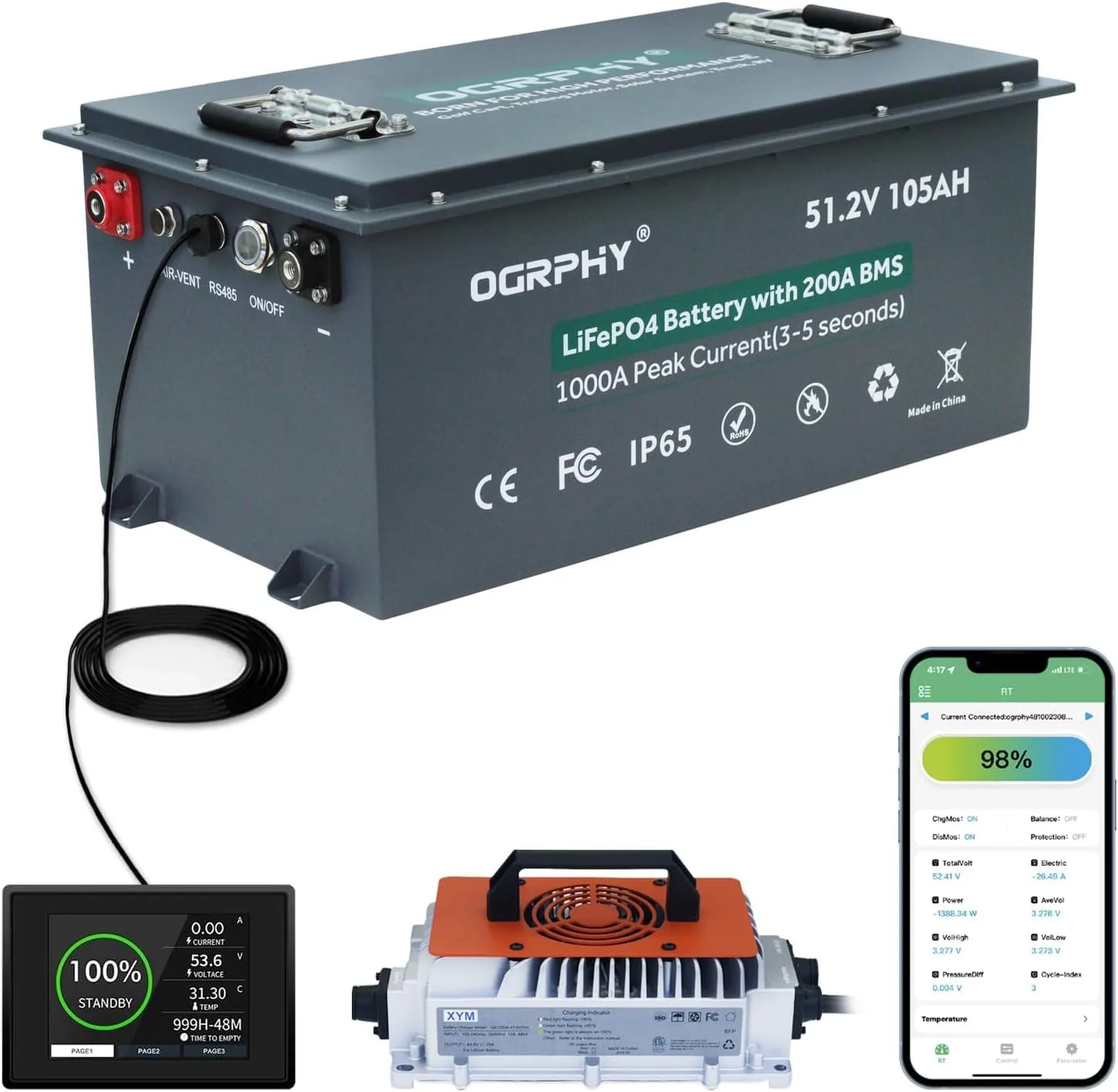 OGRPHY 48V 105Ah LiFePO4 Golf Cart Battery ZLSM-48105