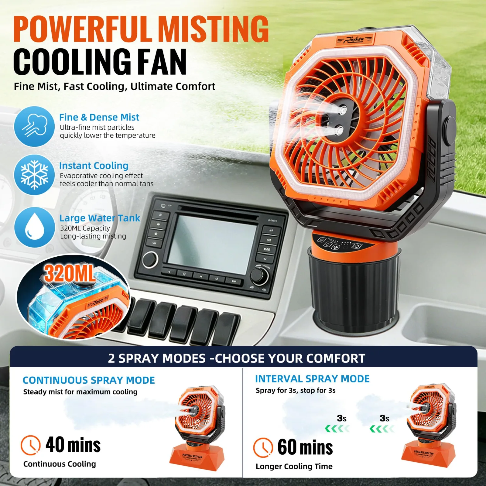 Roykaw AP0696 Rechargeable Golf Cart Misting Fan image 2