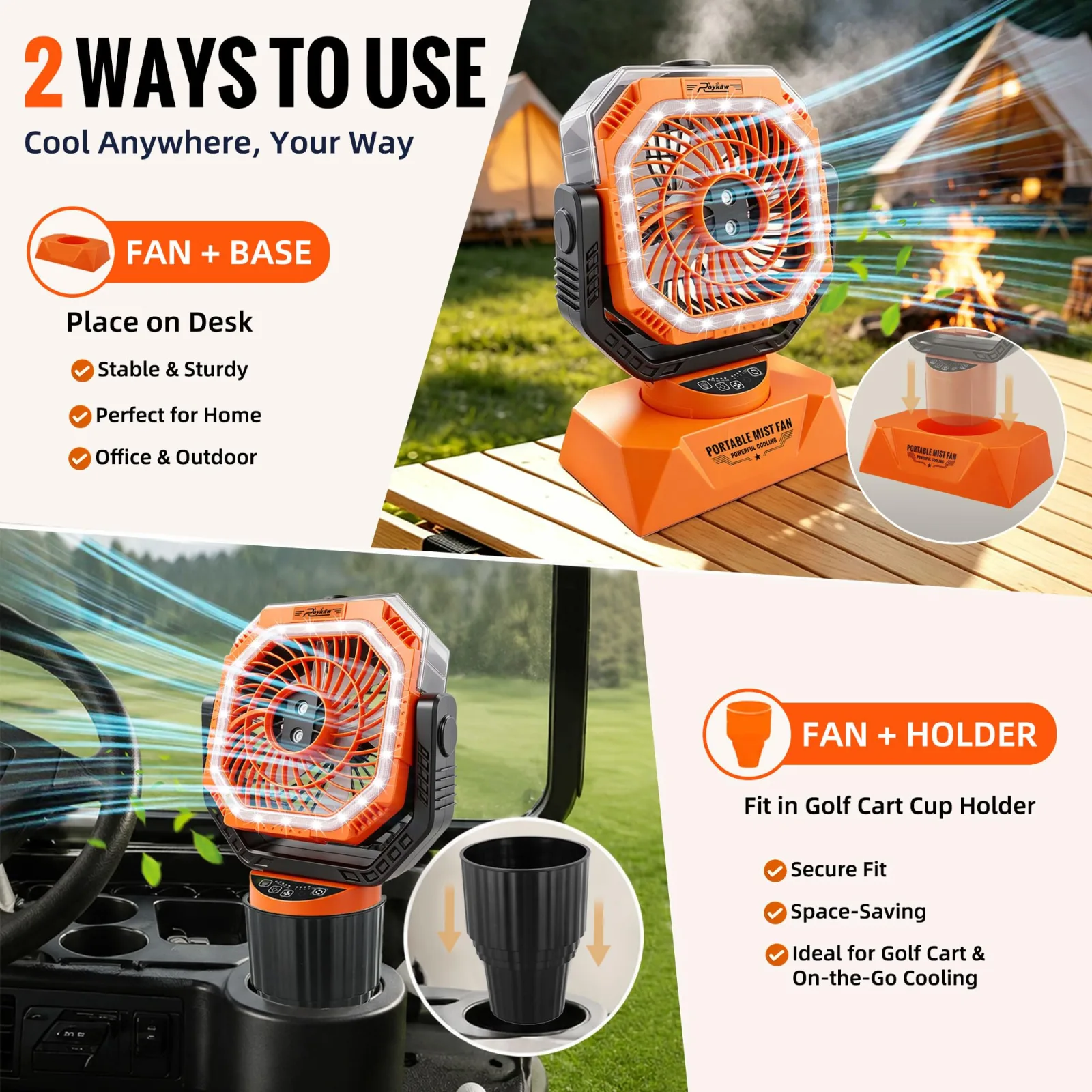 Roykaw AP0696 Rechargeable Golf Cart Misting Fan image 3