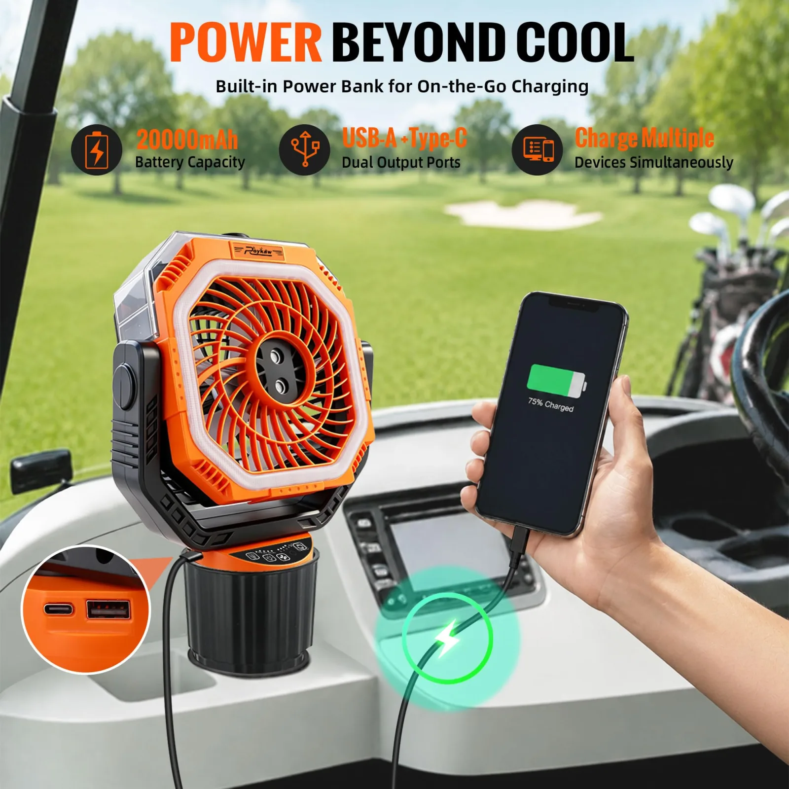 Roykaw AP0696 Rechargeable Golf Cart Misting Fan image 4