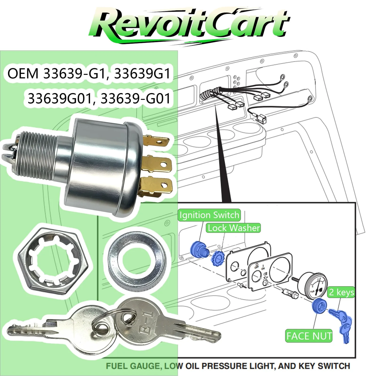 RevoitCart E-Z-GO Ignition Key Switch, 3-Way 4-Terminal image 2