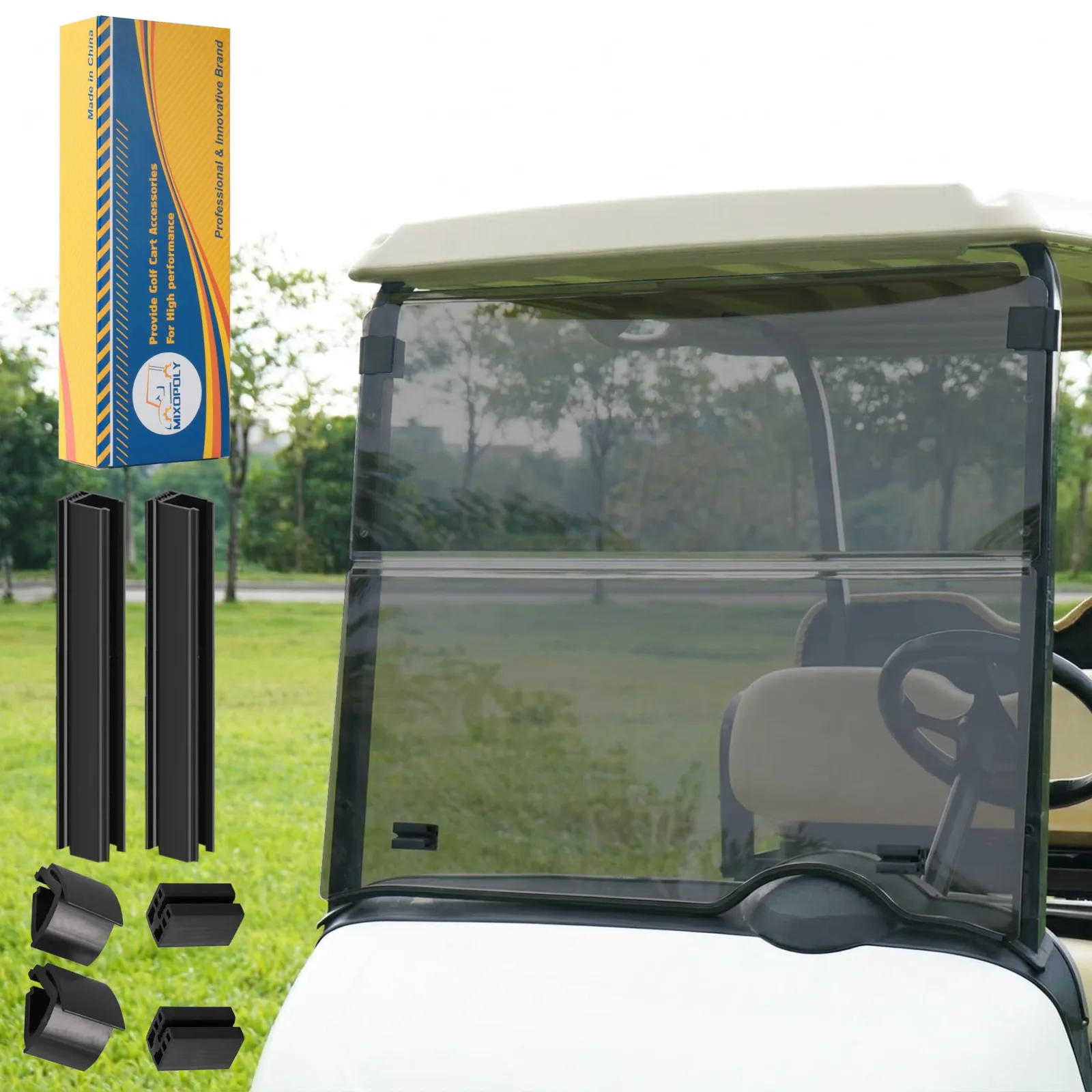 Mixopoly Tinted Foldable Windshield for E-Z-GO RXV