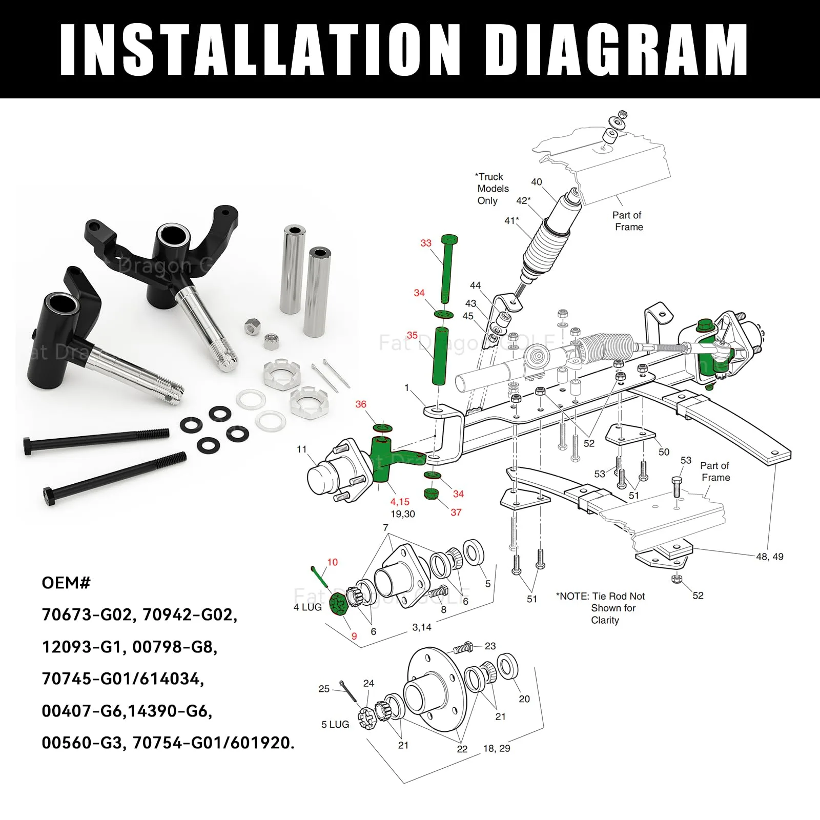 Panglong E-Z-GO TXT Spindle Front End Repair Kit image 4