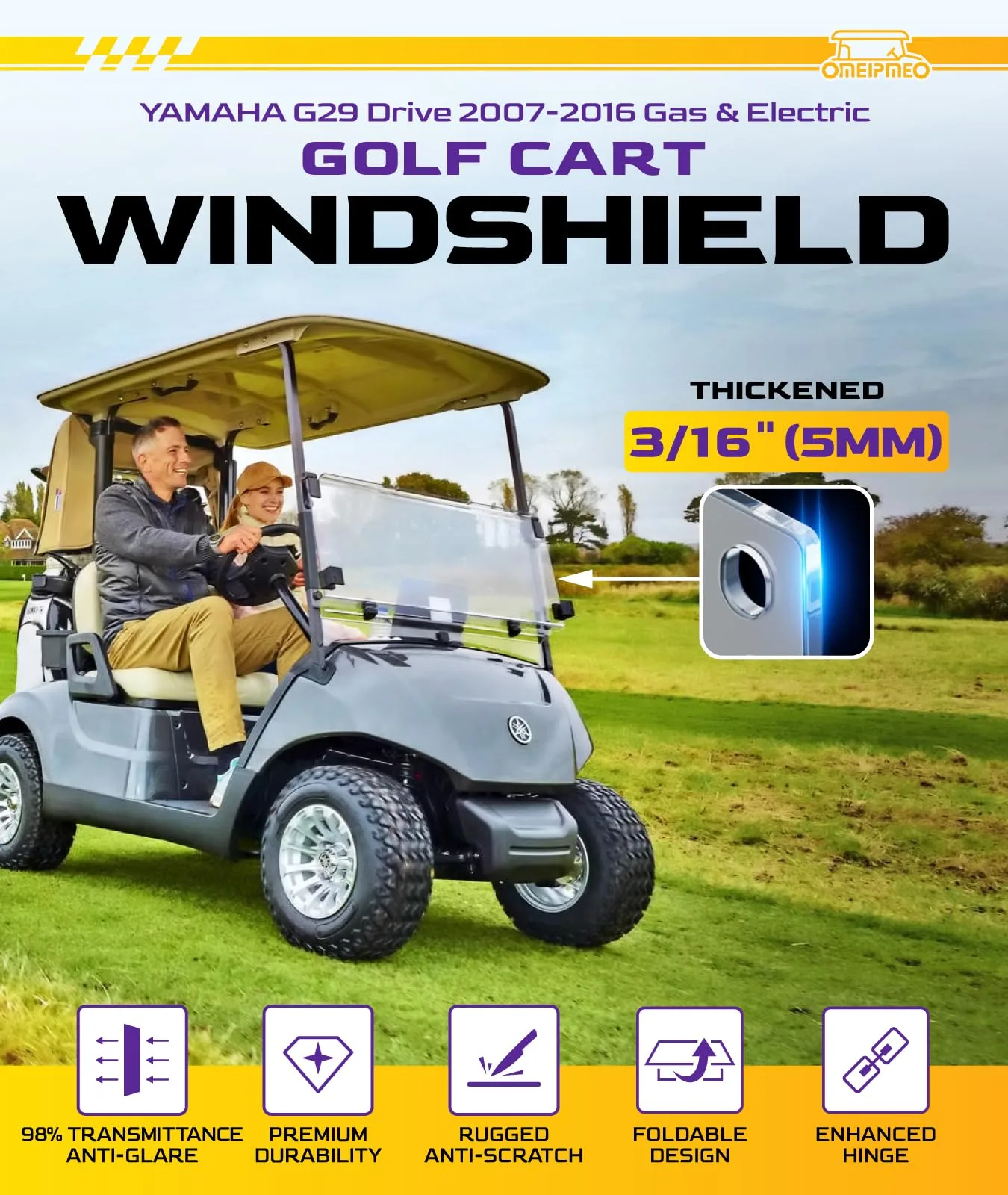 OMEIPMEO Windshield for Yamaha Drive G29 (2007–2016) — Clear PC image 2