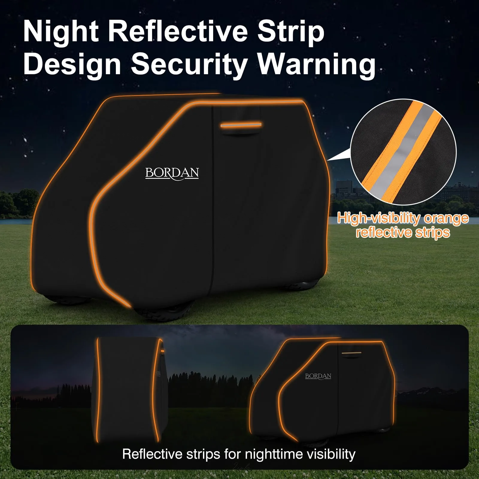 BORDAN 420D Oxford Heavy-Duty Golf Cart Cover with Orange Reflective Strips image 2