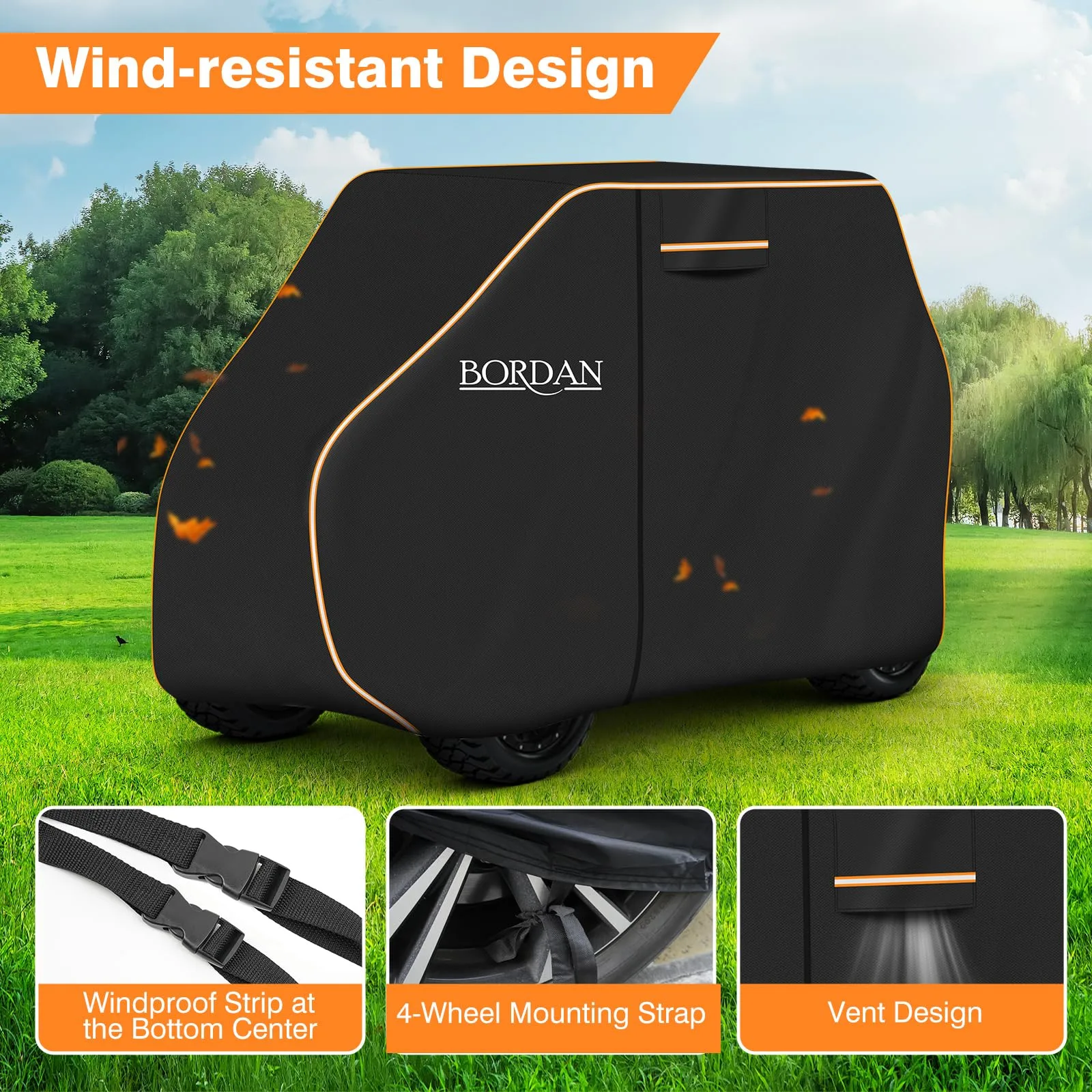 BORDAN 420D Oxford Heavy-Duty Golf Cart Cover with Orange Reflective Strips image 3