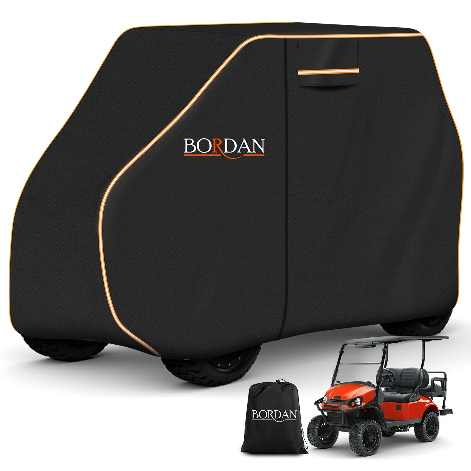 BORDAN 420D Oxford Heavy-Duty Golf Cart Cover with Orange Reflective Strips