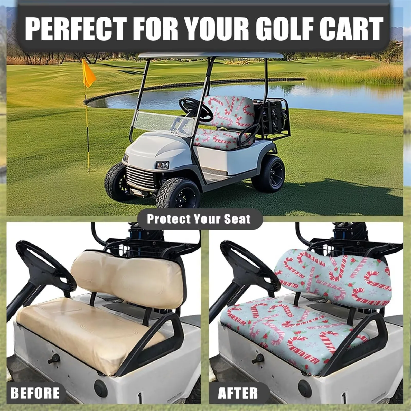 Quidrwyo Christmas Sweets Golf Cart Seat Cover Set image 4