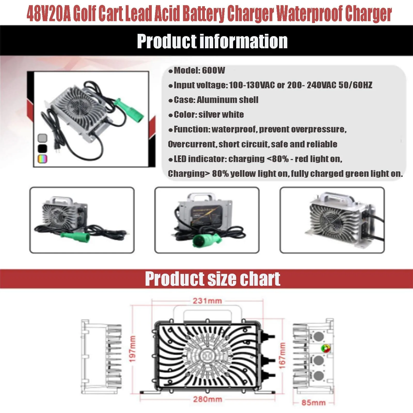 WYSWDJ 48V 20A Club Car Golf Cart Battery Charger image 3