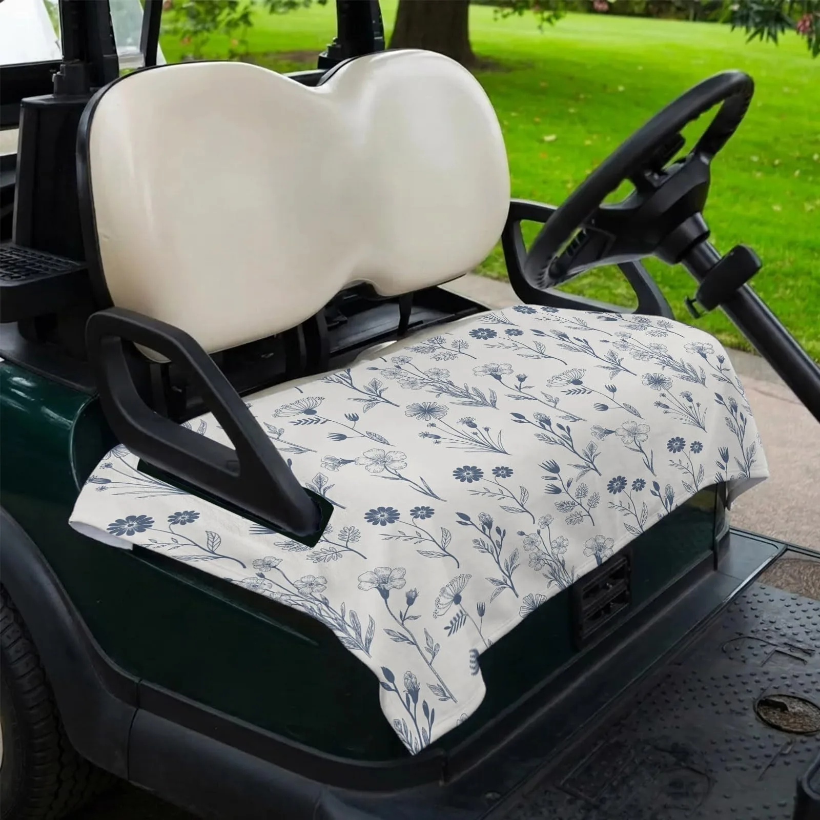 DecorLovee Navy Blue Floral Golf Cart Seat Cover image 2