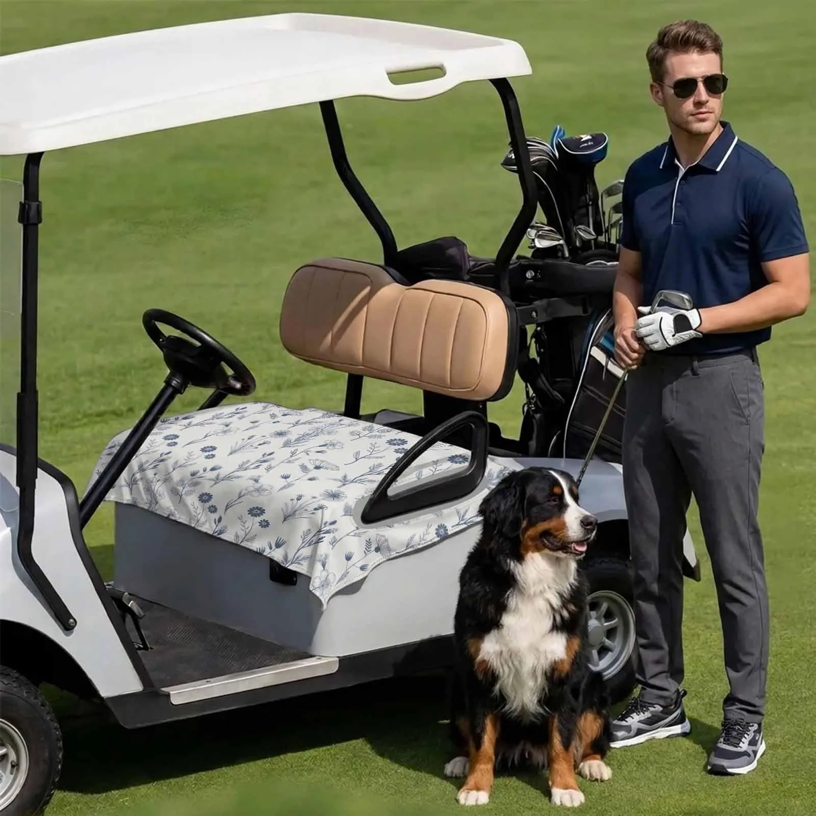 DecorLovee Navy Blue Floral Golf Cart Seat Cover image 3