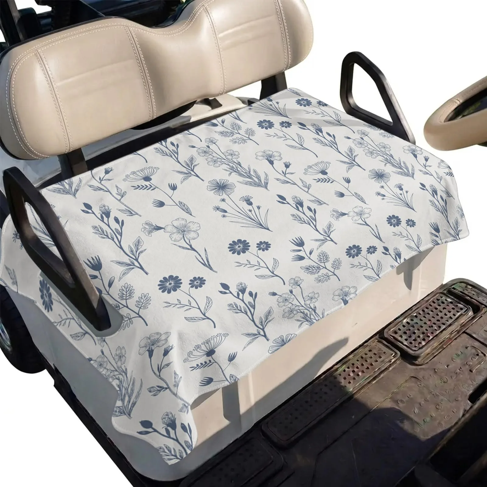 DecorLovee Navy Blue Floral Golf Cart Seat Cover
