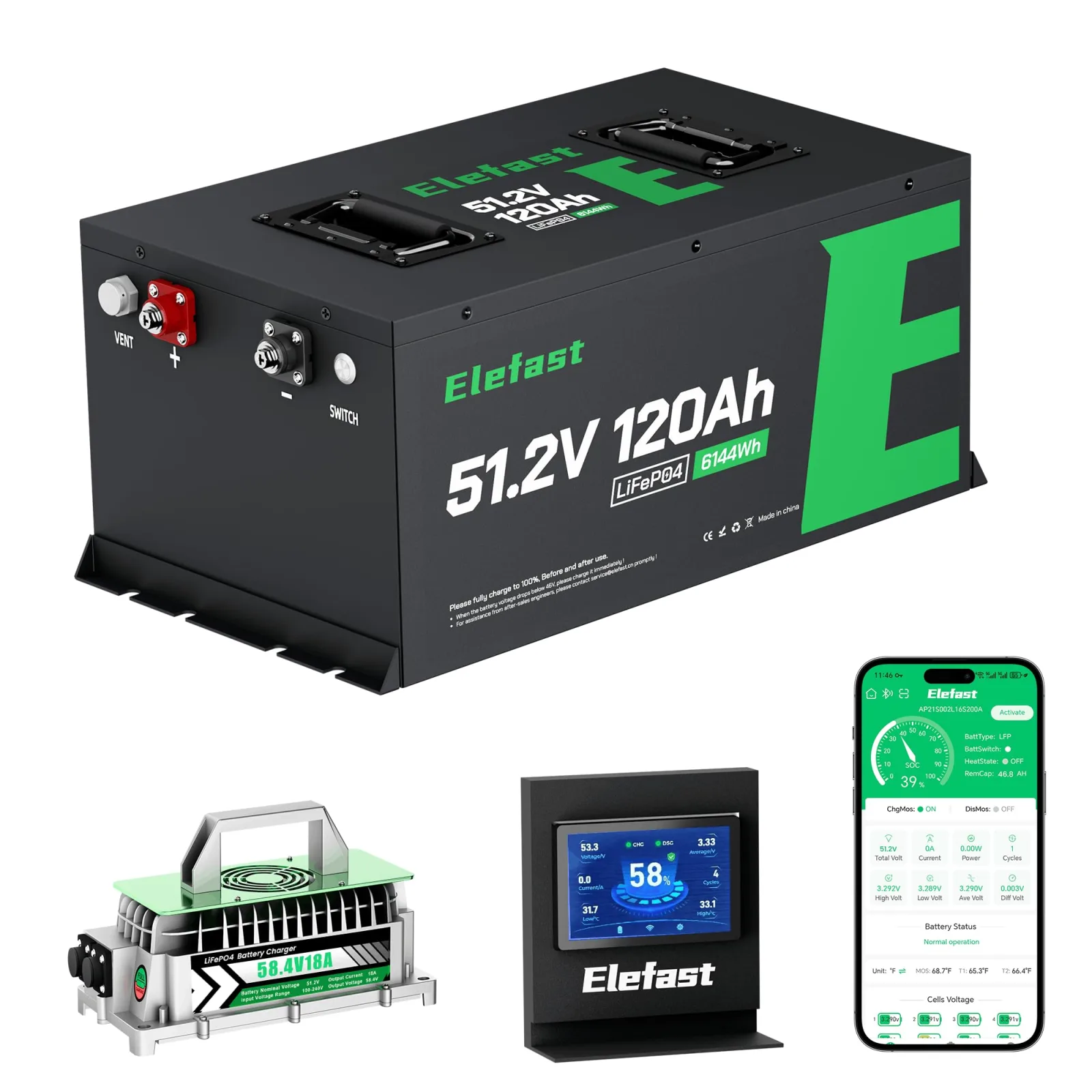 Elefast 48V 120Ah Lithium Golf Cart Battery Kit