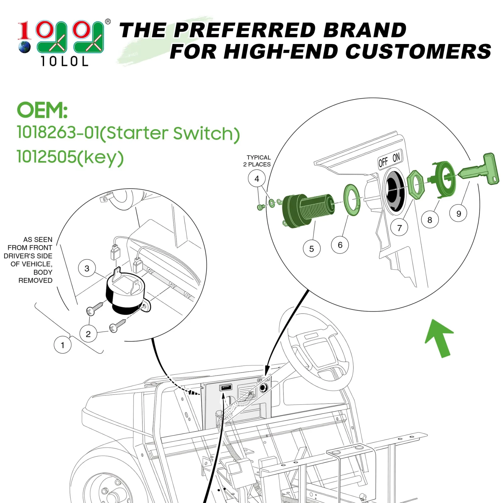 10L0L 12V Ignition Key Switch for Club Car Gas Carts image 2