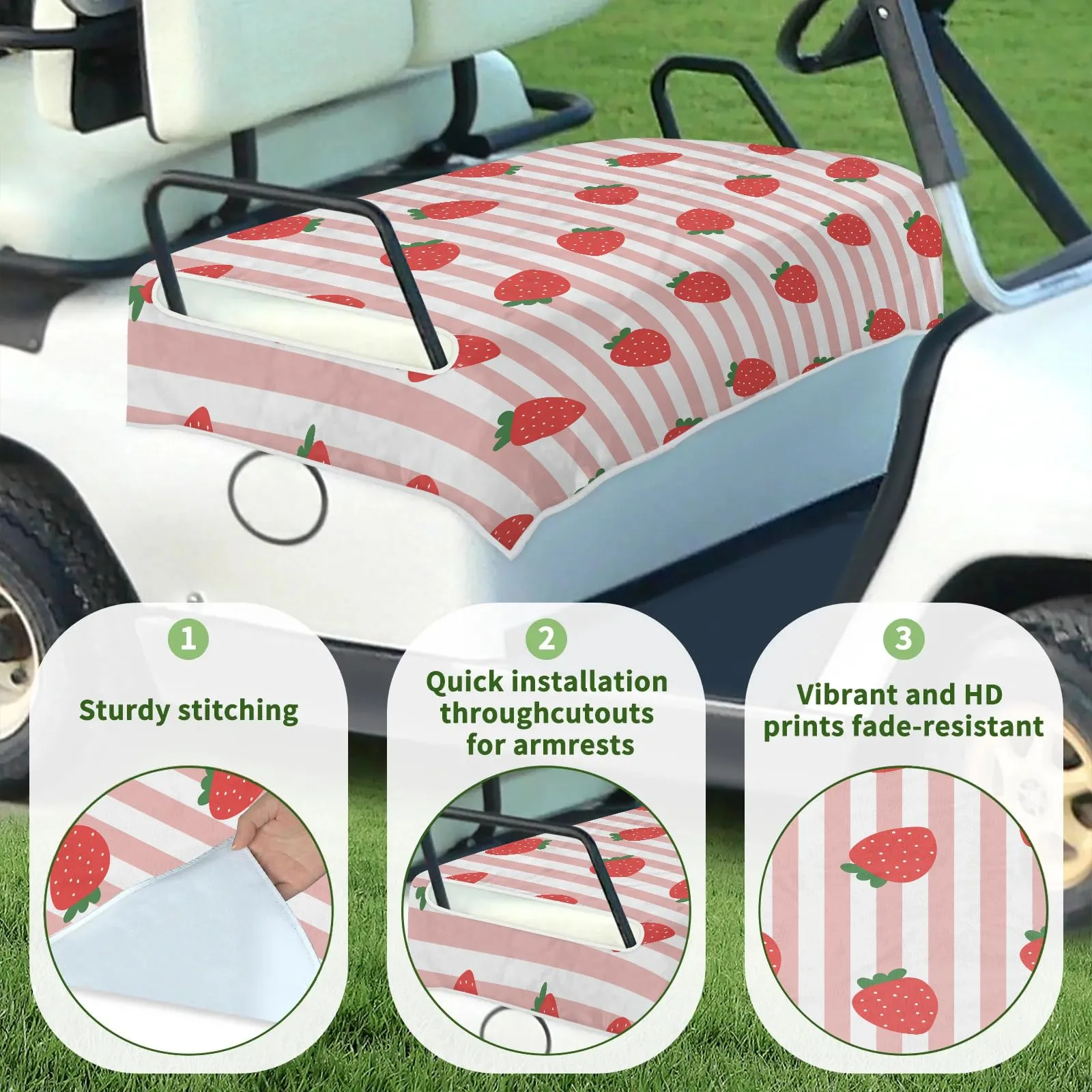 Tiveruda Strawberry Strip Golf Cart Seat Cover 51 x 31 in image 3