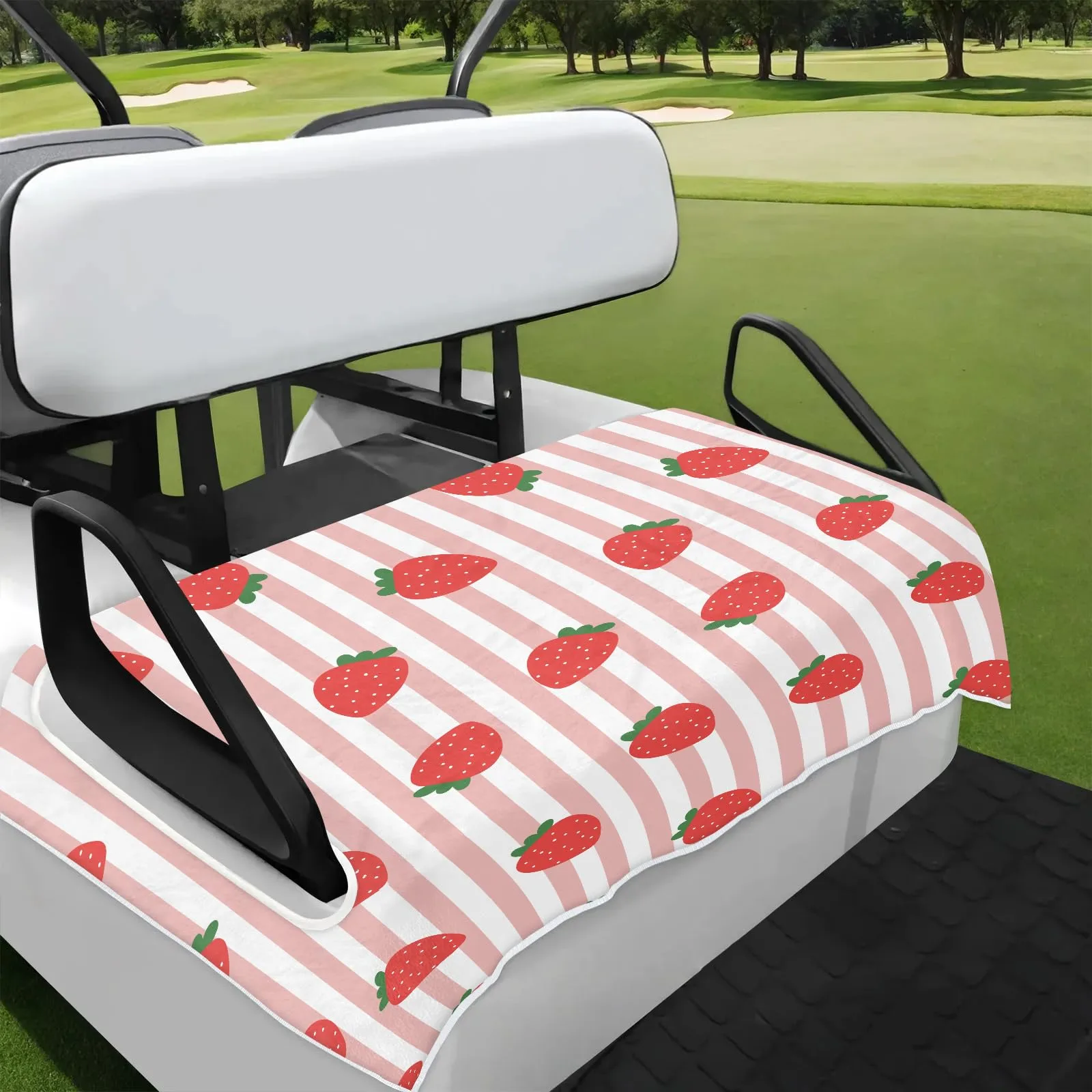 Tiveruda Strawberry Strip Golf Cart Seat Cover 51 x 31 in