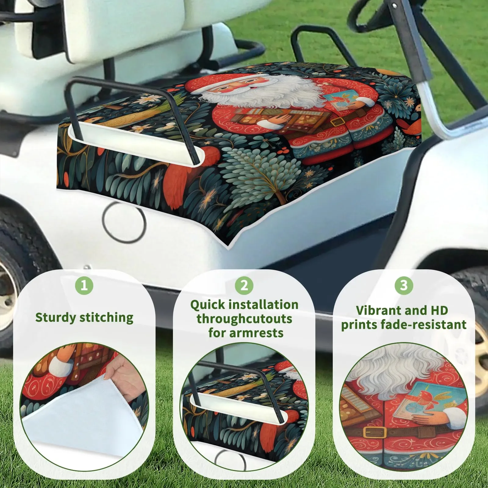 Tiveruda Christmas Retro Santa Golf Cart Seat Cover 51" x 31" image 3