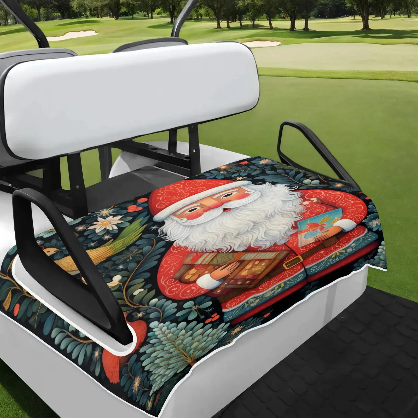 Tiveruda Christmas Retro Santa Golf Cart Seat Cover 51" x 31"