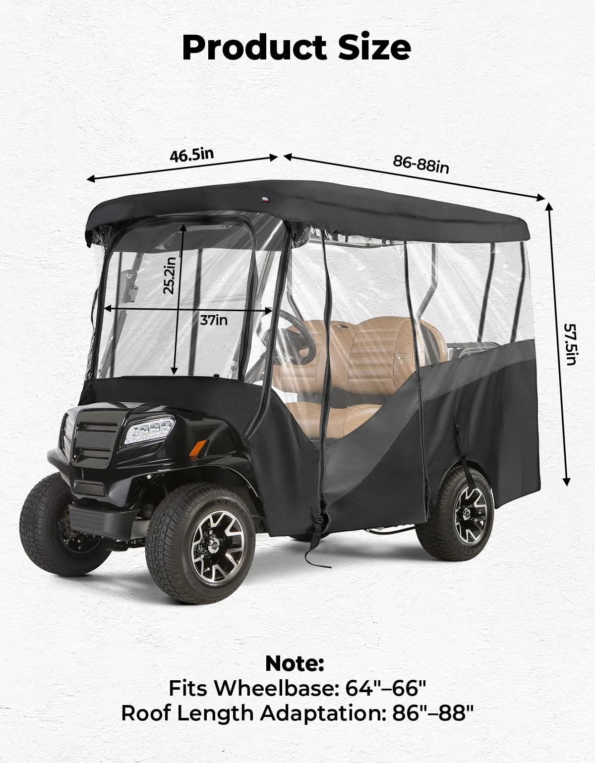 KEMIMOTO 4-Passenger Golf Cart Enclosure B1407-00005-BK image 2