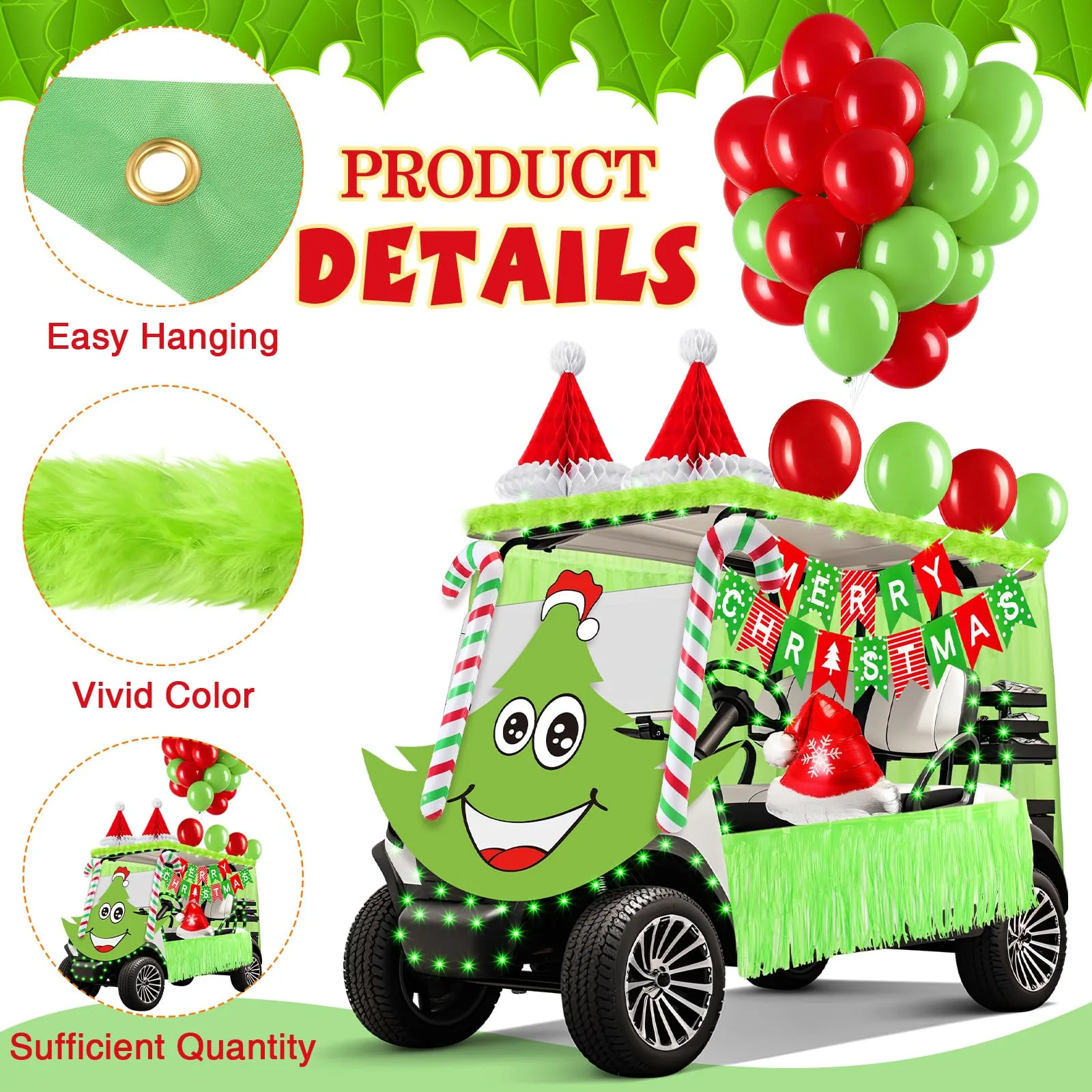 Soulchen 73-Piece Christmas Golf Cart Decorations Kit image 3