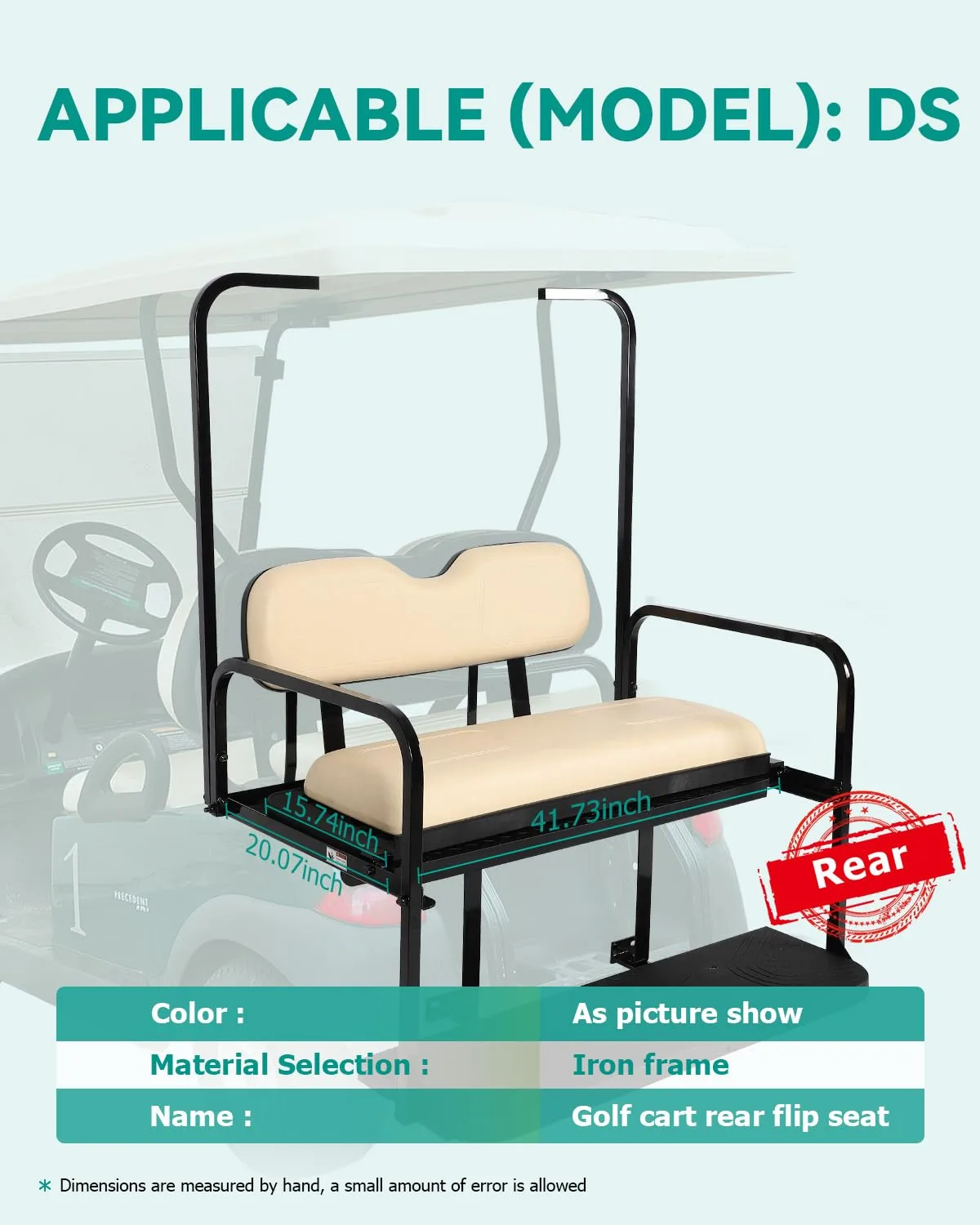ILVGOLF Club Car DS Rear Flip Bench Seat, Wheat image 2