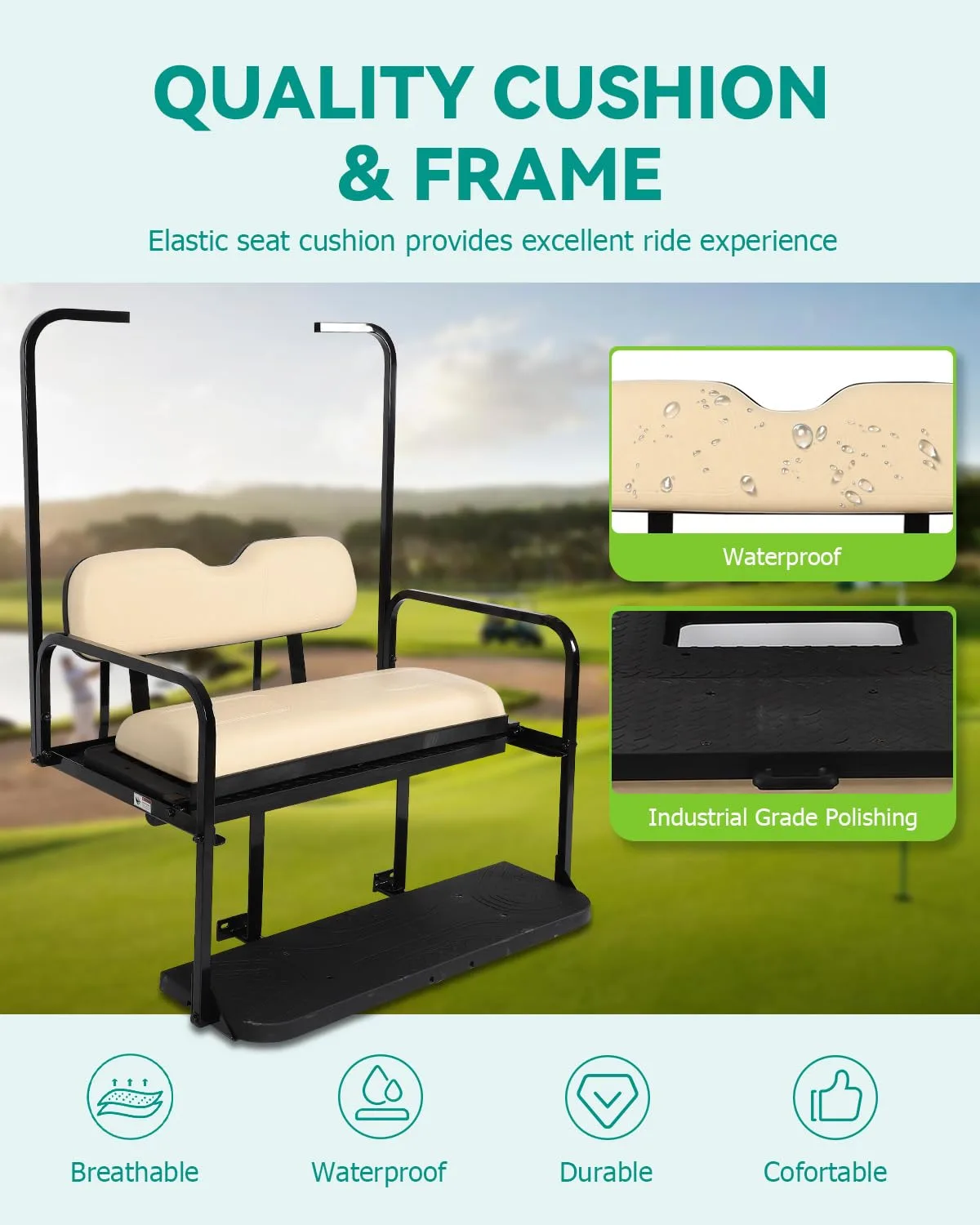 ILVGOLF Club Car DS Rear Flip Bench Seat, Wheat image 4