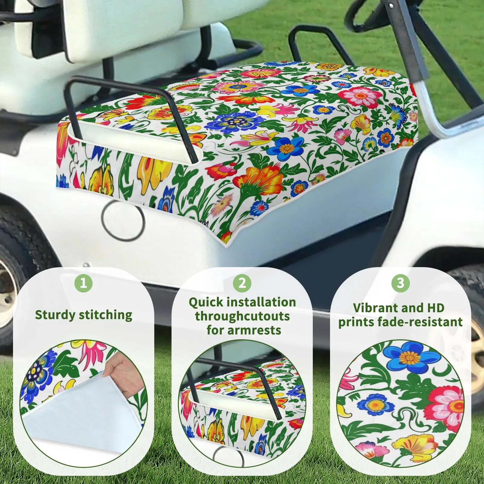 Tiveruda Mexican Flower Golf Cart Seat Cover, 51 x 31 in image 3