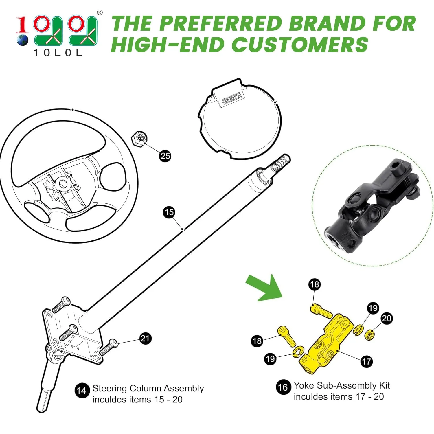 10L0L Steering Yoke Shaft for E-Z-GO RXV, 608114 image 2