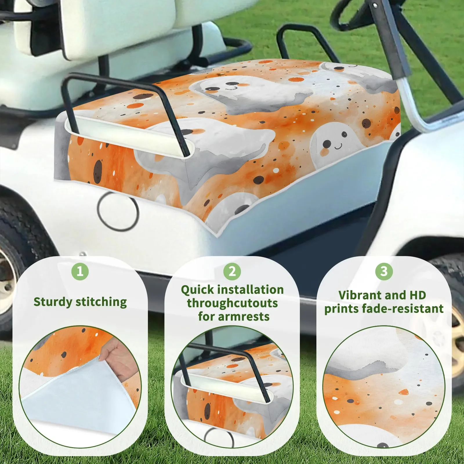 Tiveruda Halloween Ghost Dot 51" x 31" Universal Golf Cart Seat Cover image 3