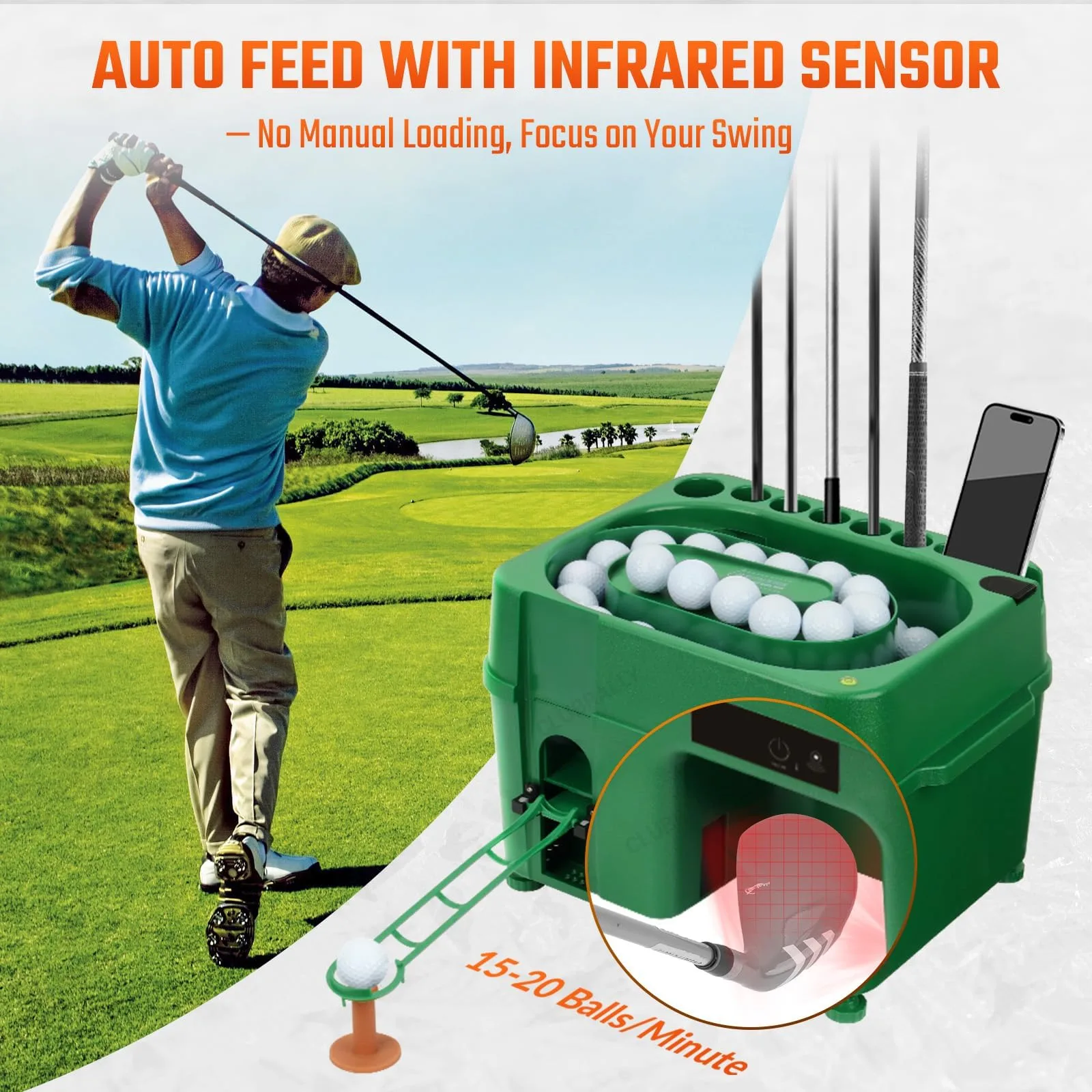 CLUBRALLY Automatic Infrared Golf Ball Dispenser, Green image 3