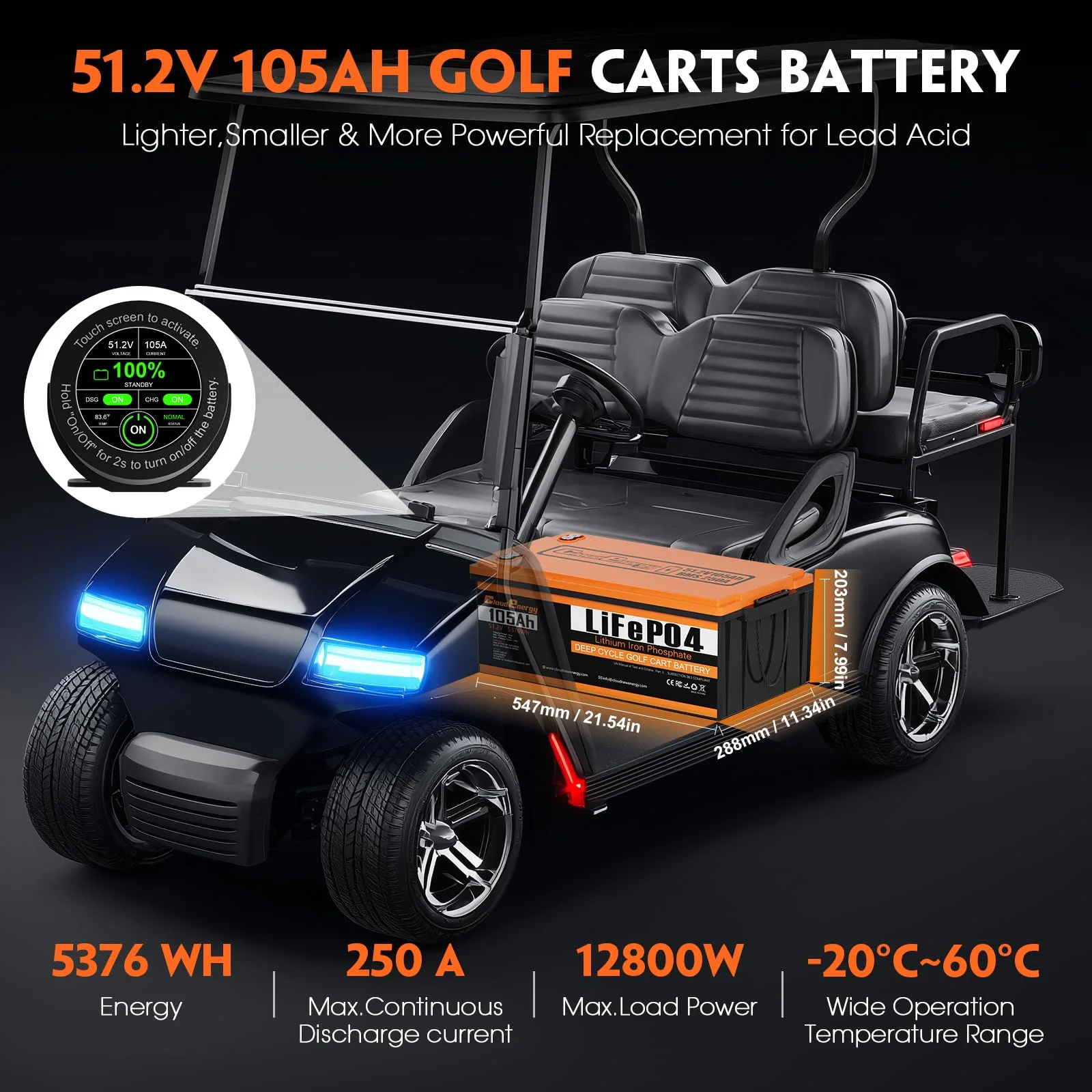 Cloudenergy 48V 105Ah LiFePO4 Golf Cart Battery image 2