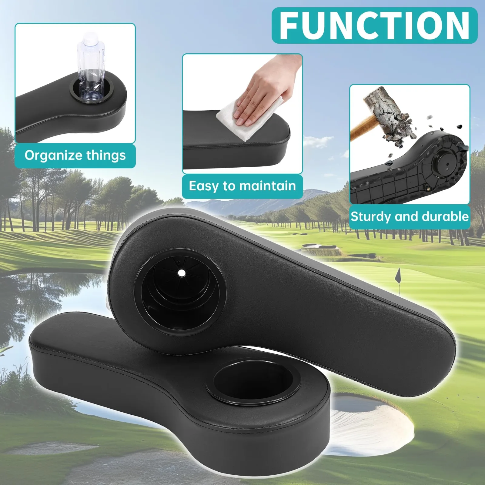 ECOTRIC Golf Cart Rear Seat Arm Rests with Cup Holders image 4