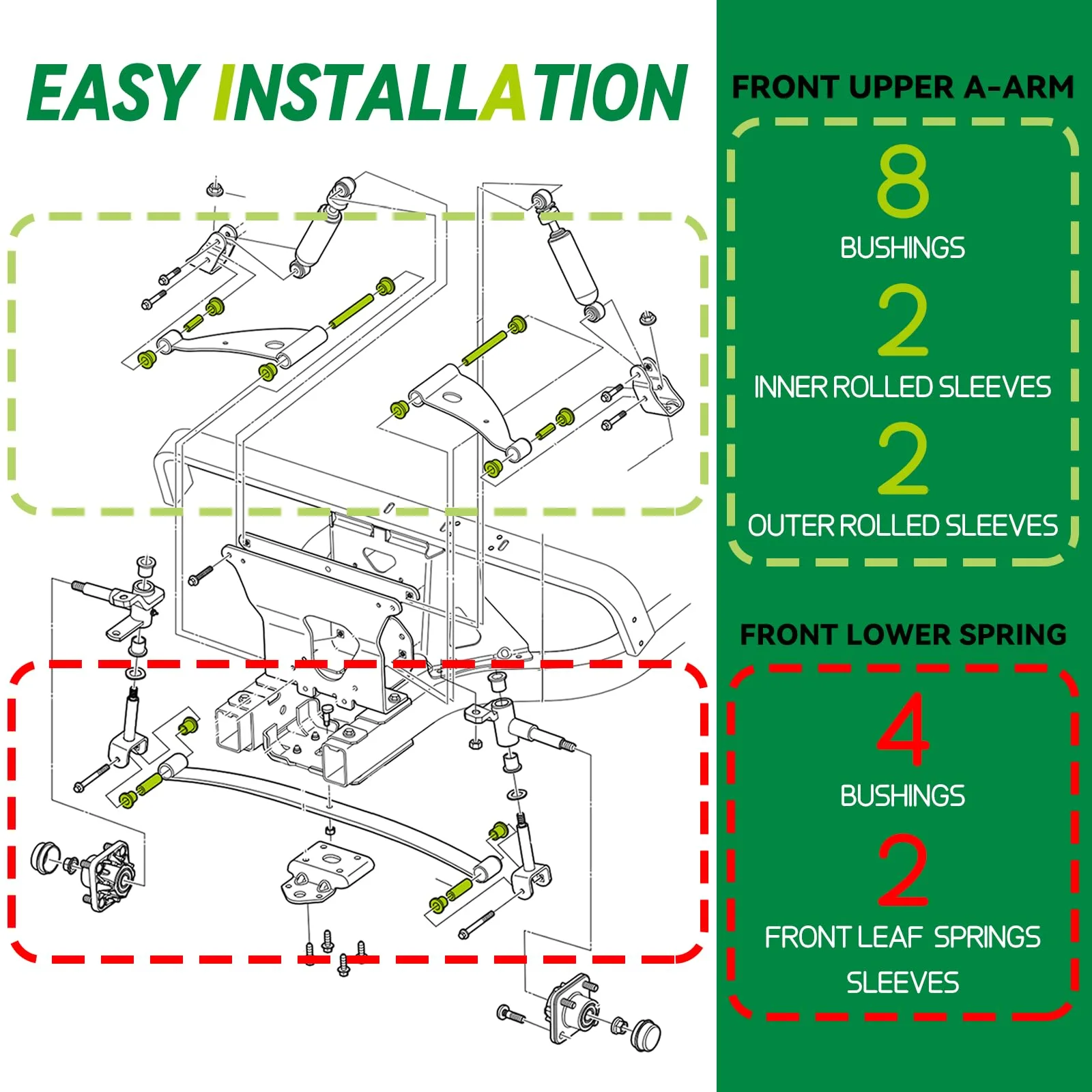 HANGKUNNEE Club Car Precedent Front Bushing Kit image 4