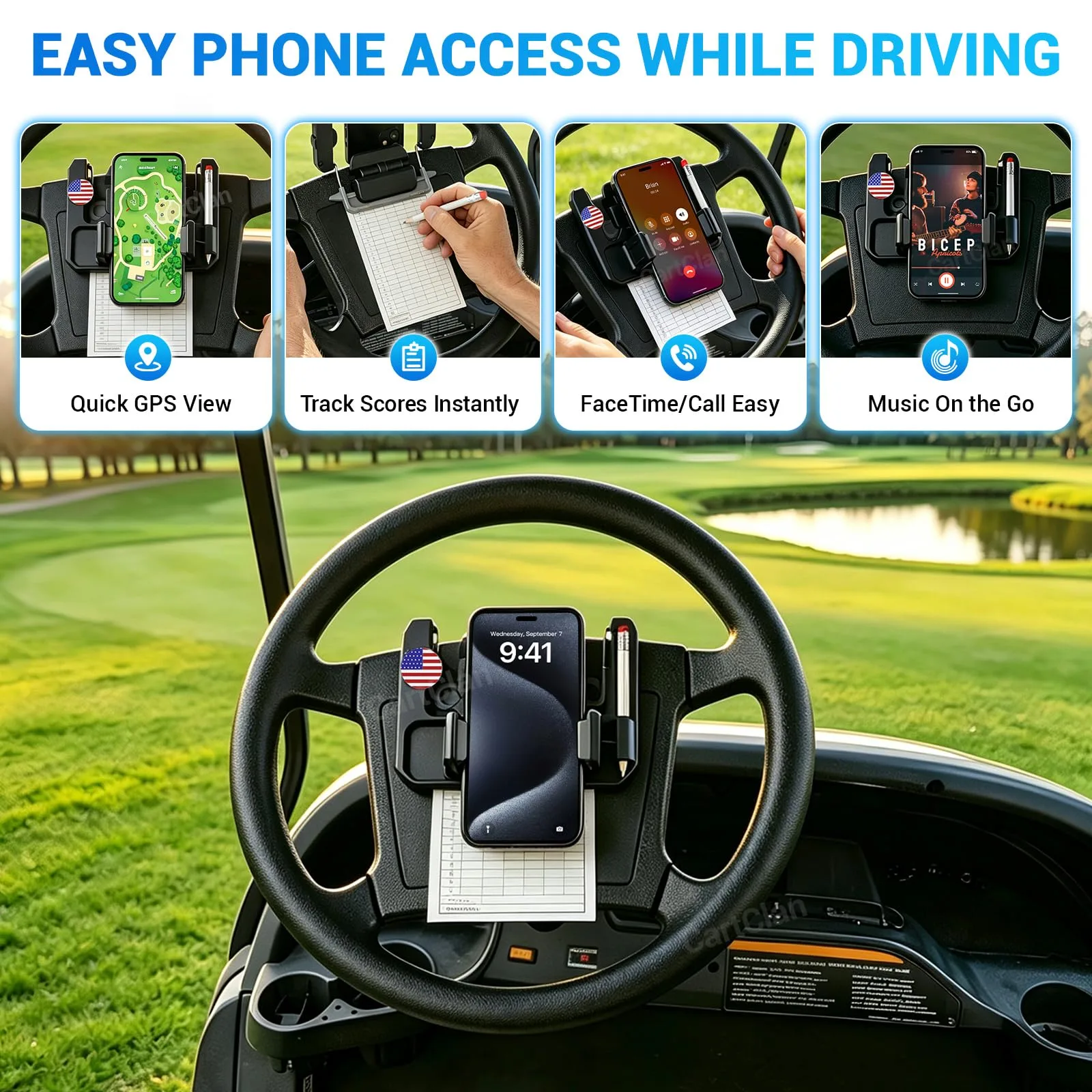 CartClan Golf Cart Steering Wheel Phone Mount CT-UN-0004 image 3