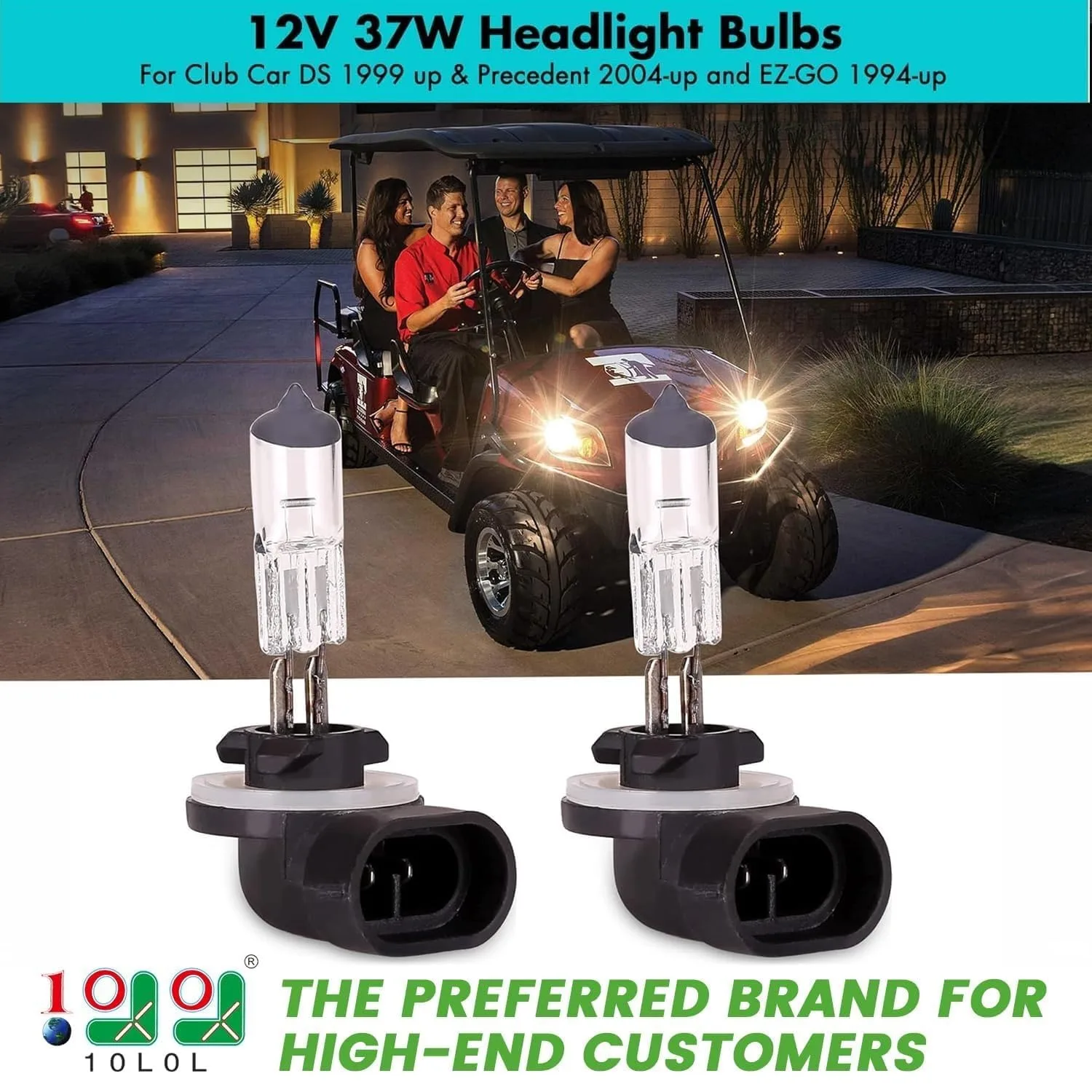 10L0L 12V 37W Halogen Golf Cart Headlight Bulbs image 2