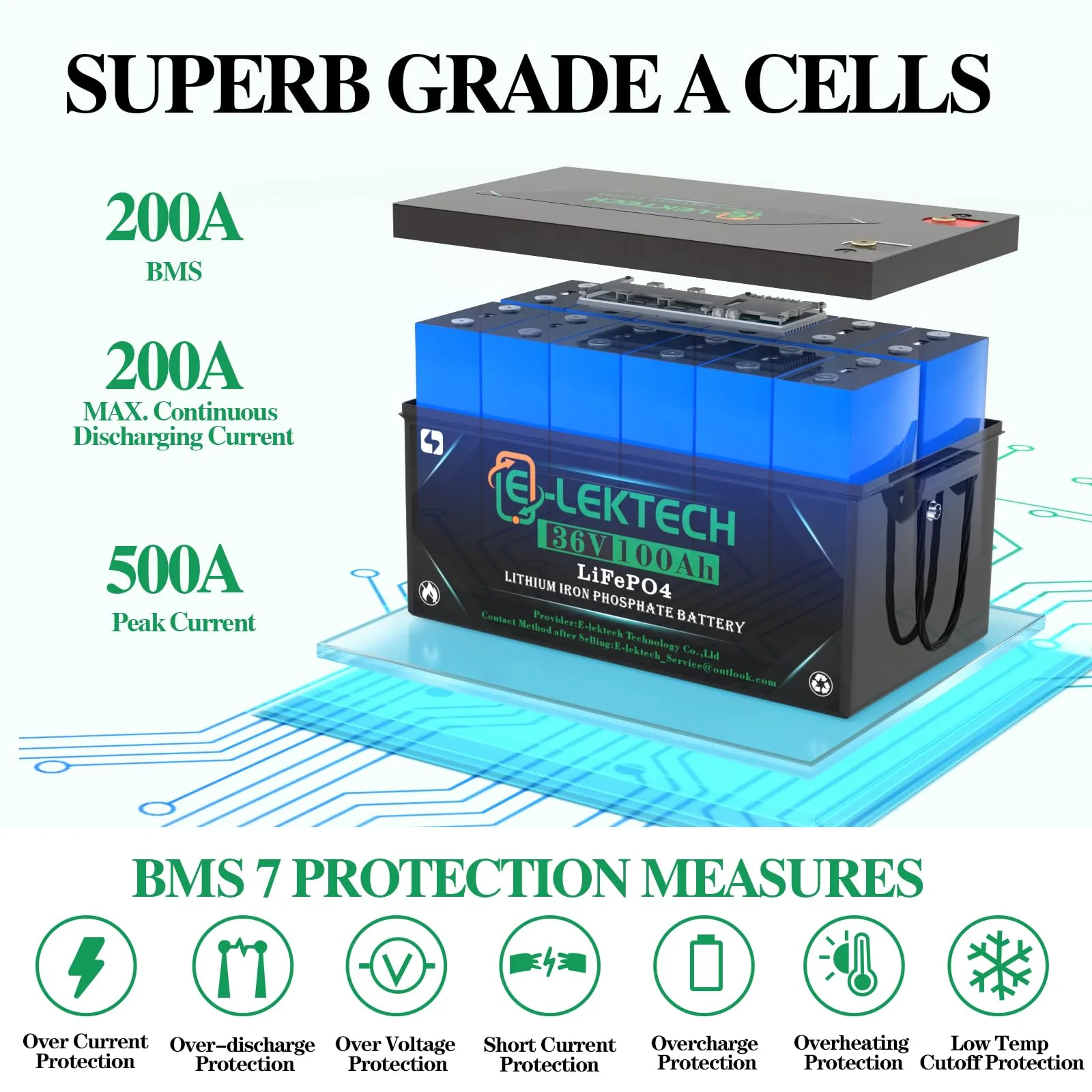 E-LekTech 36V 100Ah LiFePO4 Golf Cart Battery image 3