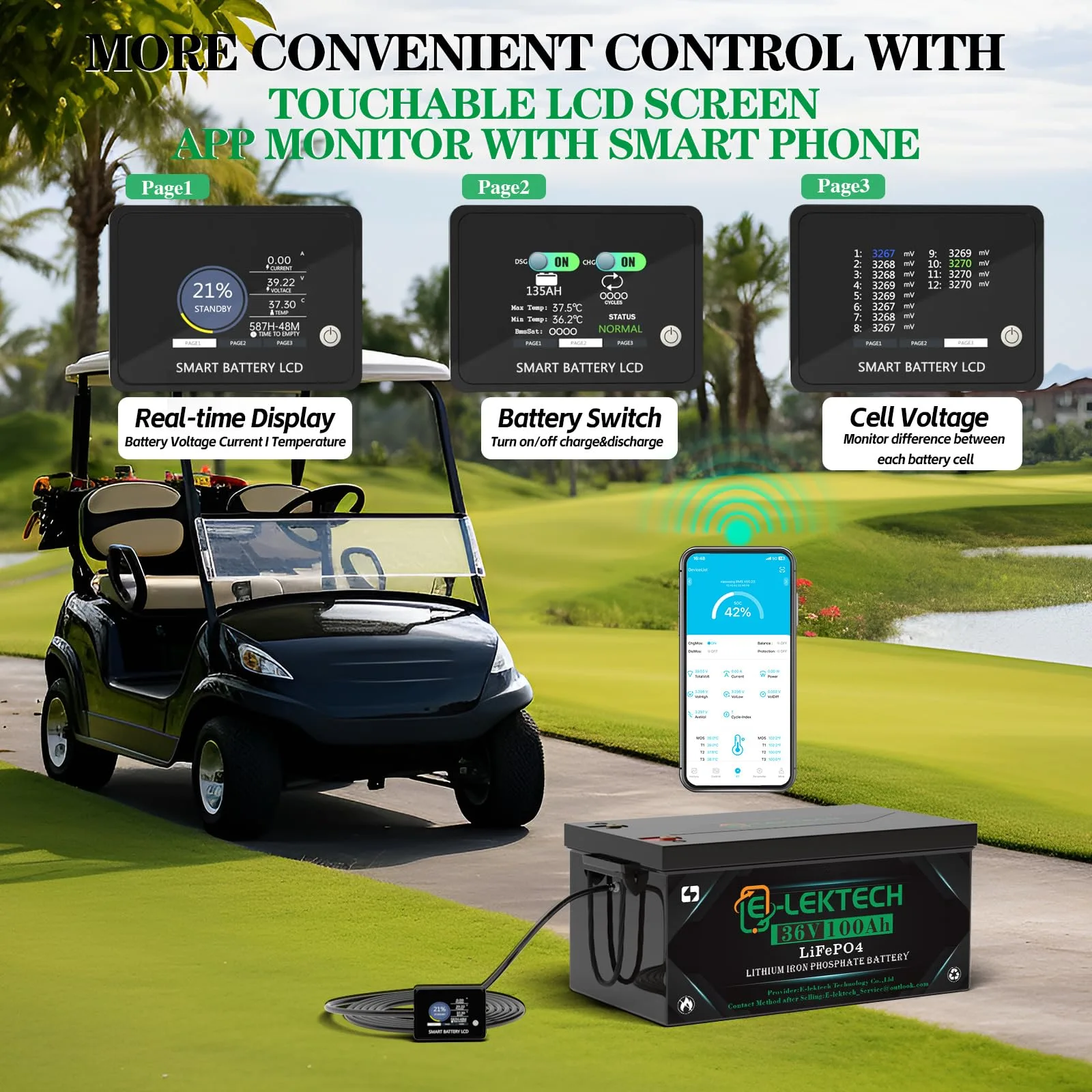 E-LekTech 36V 100Ah LiFePO4 Golf Cart Battery image 4