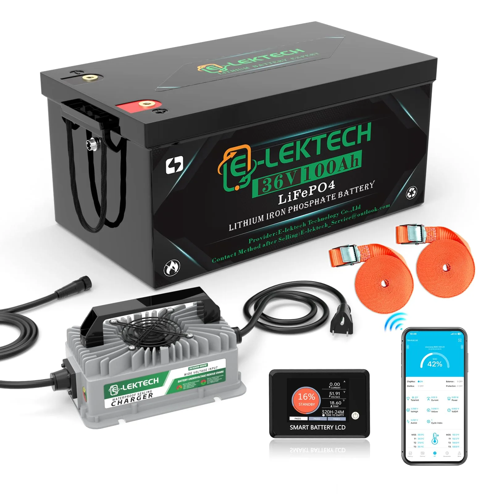 E-LekTech 36V 100Ah LiFePO4 Golf Cart Battery