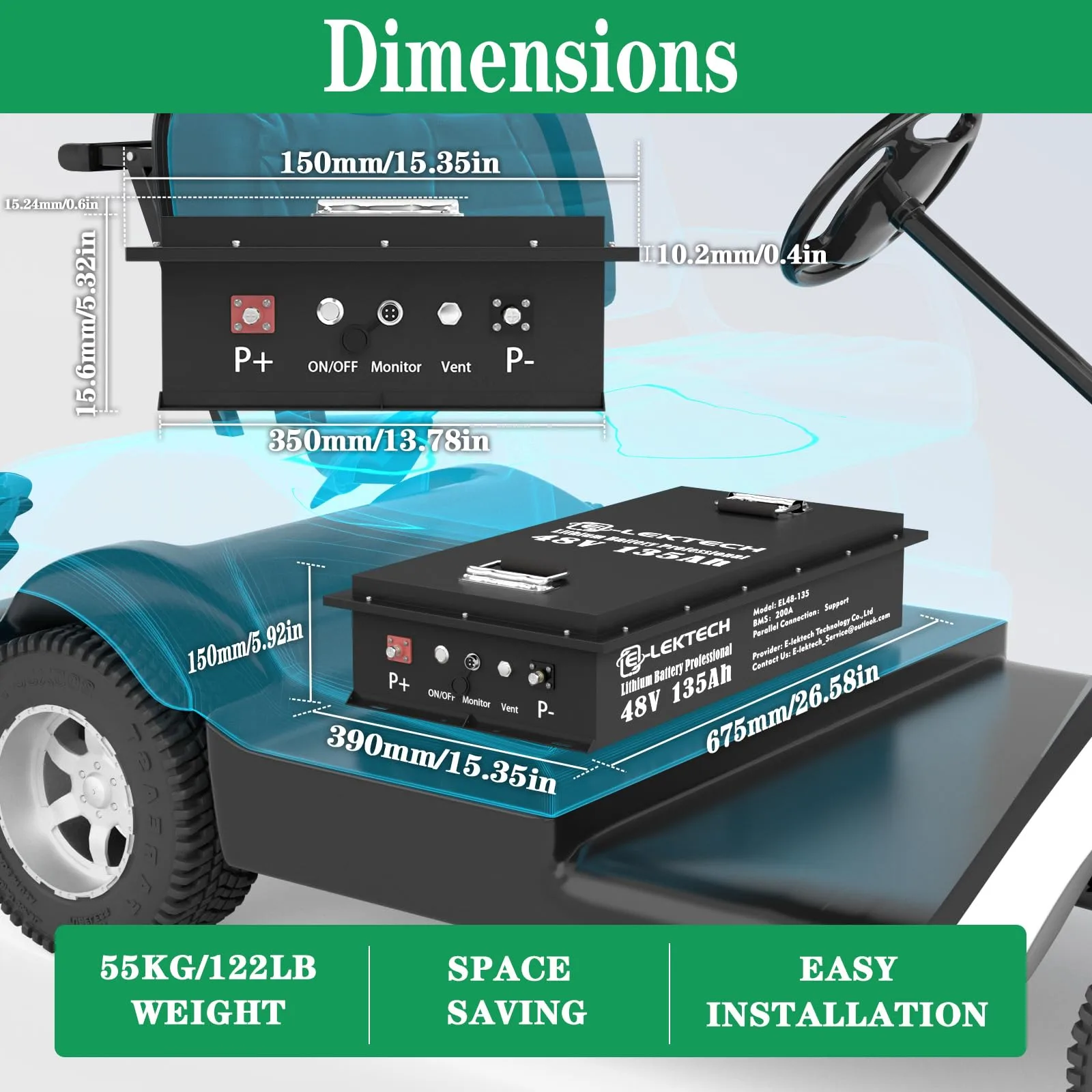 E-LekTech 48V 135Ah Golf Cart Lithium Battery TM-48135GC image 2