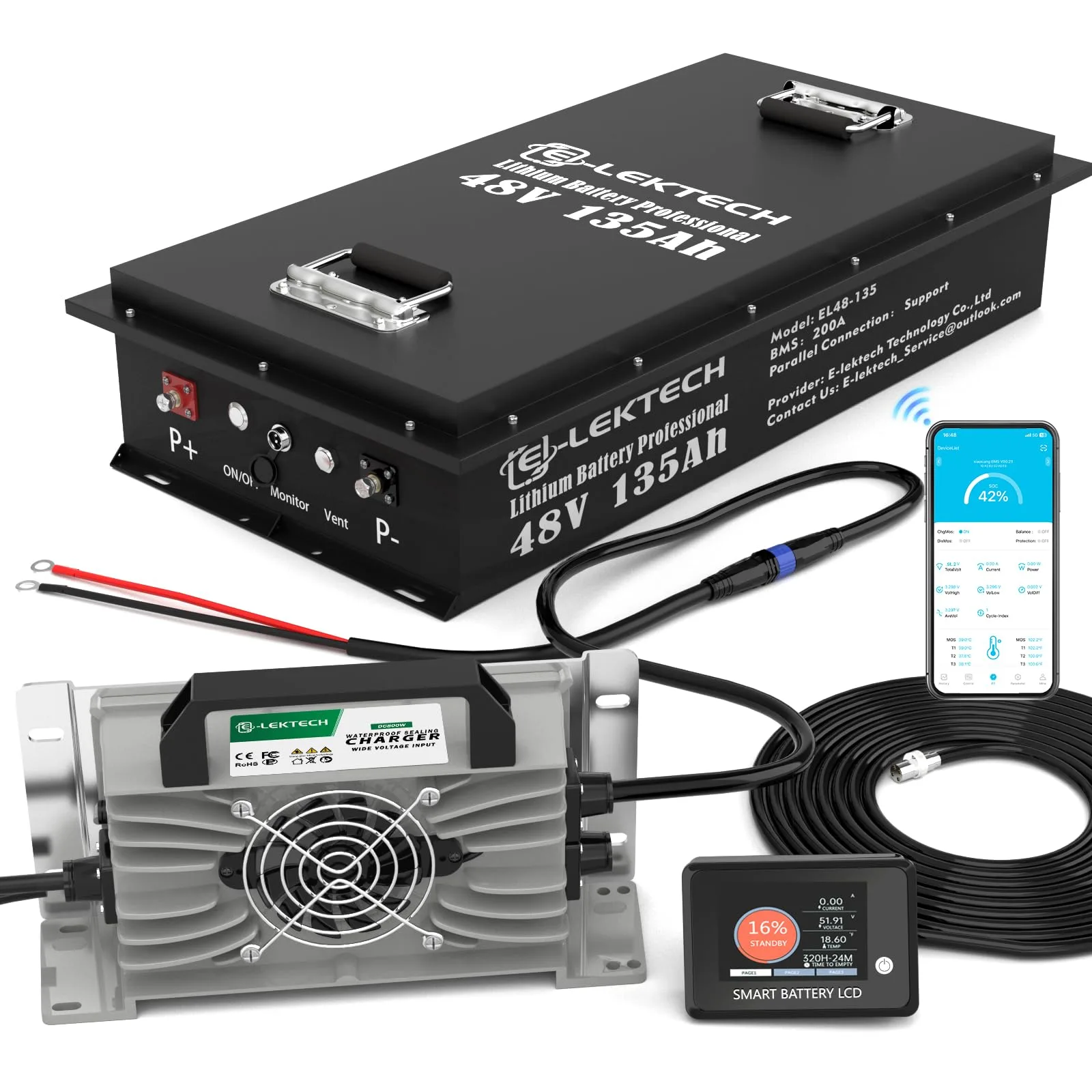E-LekTech 48V 135Ah Golf Cart Lithium Battery TM-48135GC