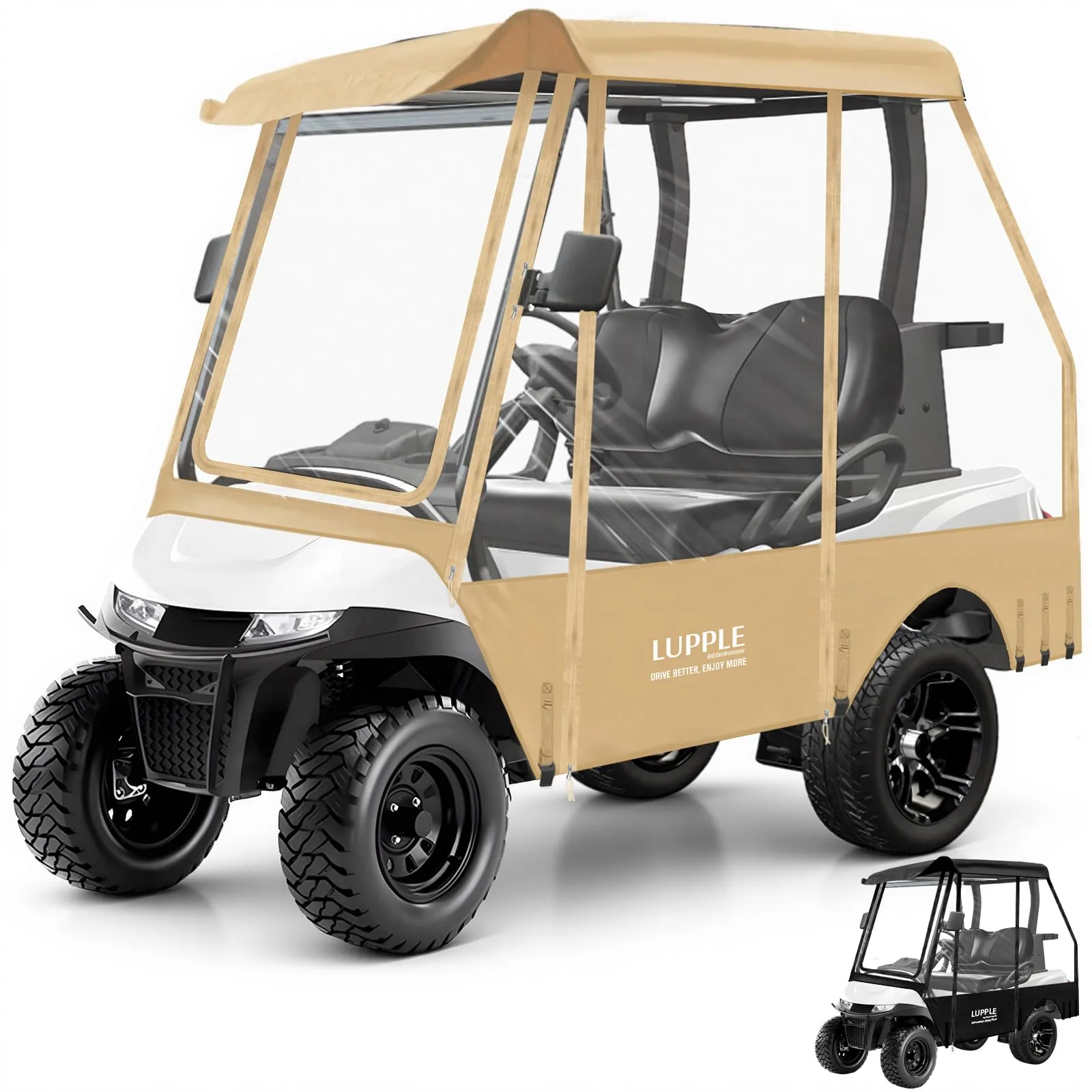 LUPPLE 2‑Seater Golf Cart Rain Cover for E‑Z‑GO TXT/RXV Short Roof (59 in)