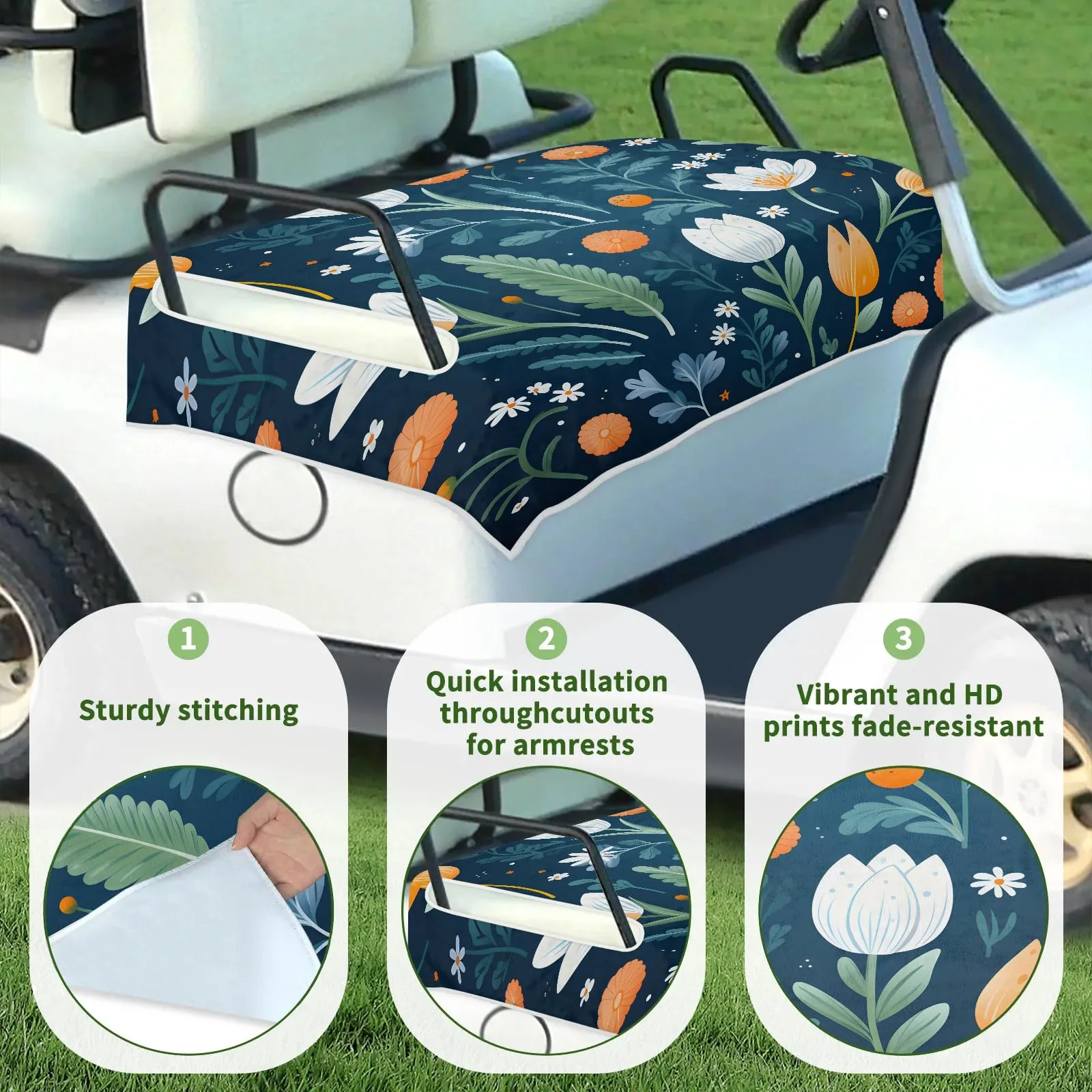 Tiveruda Flower Pattern Golf Cart Seat Cover Blanket image 3