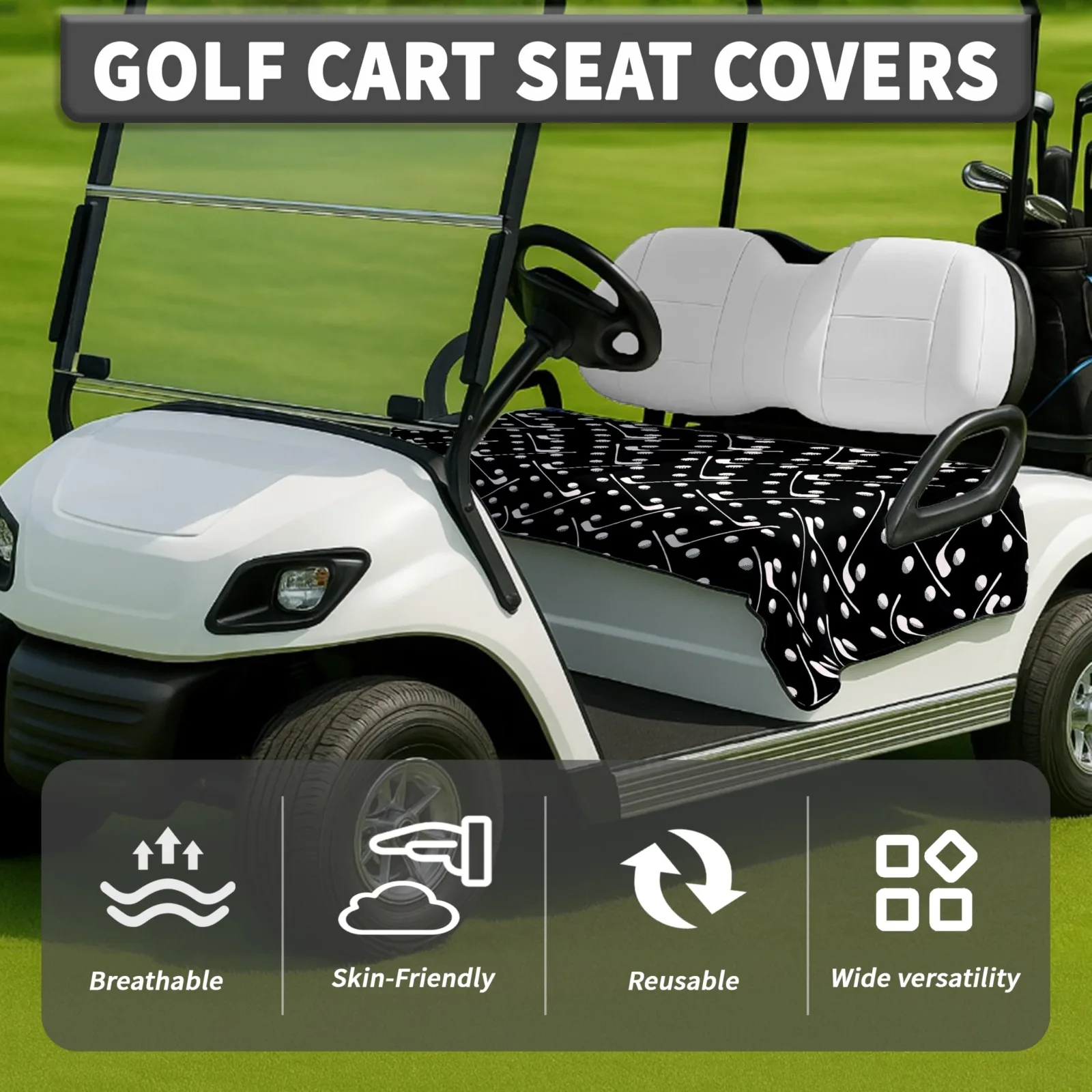 rywyyebsi Universal Golf Cart Seat Cover 51 x 31 in — Black Golf Clubs image 4