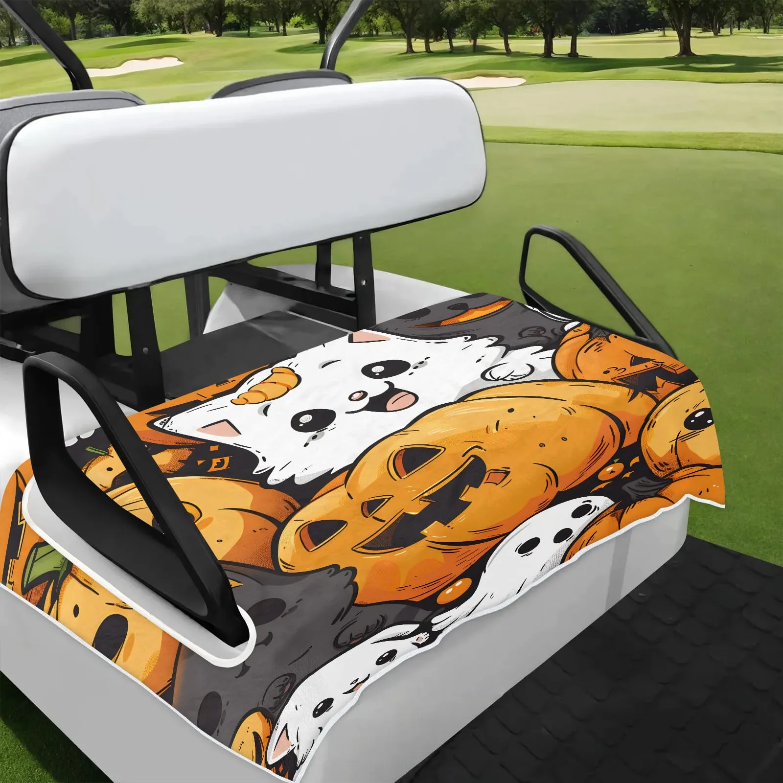 Tiveruda Halloween Cat Face Golf Cart Seat Cover