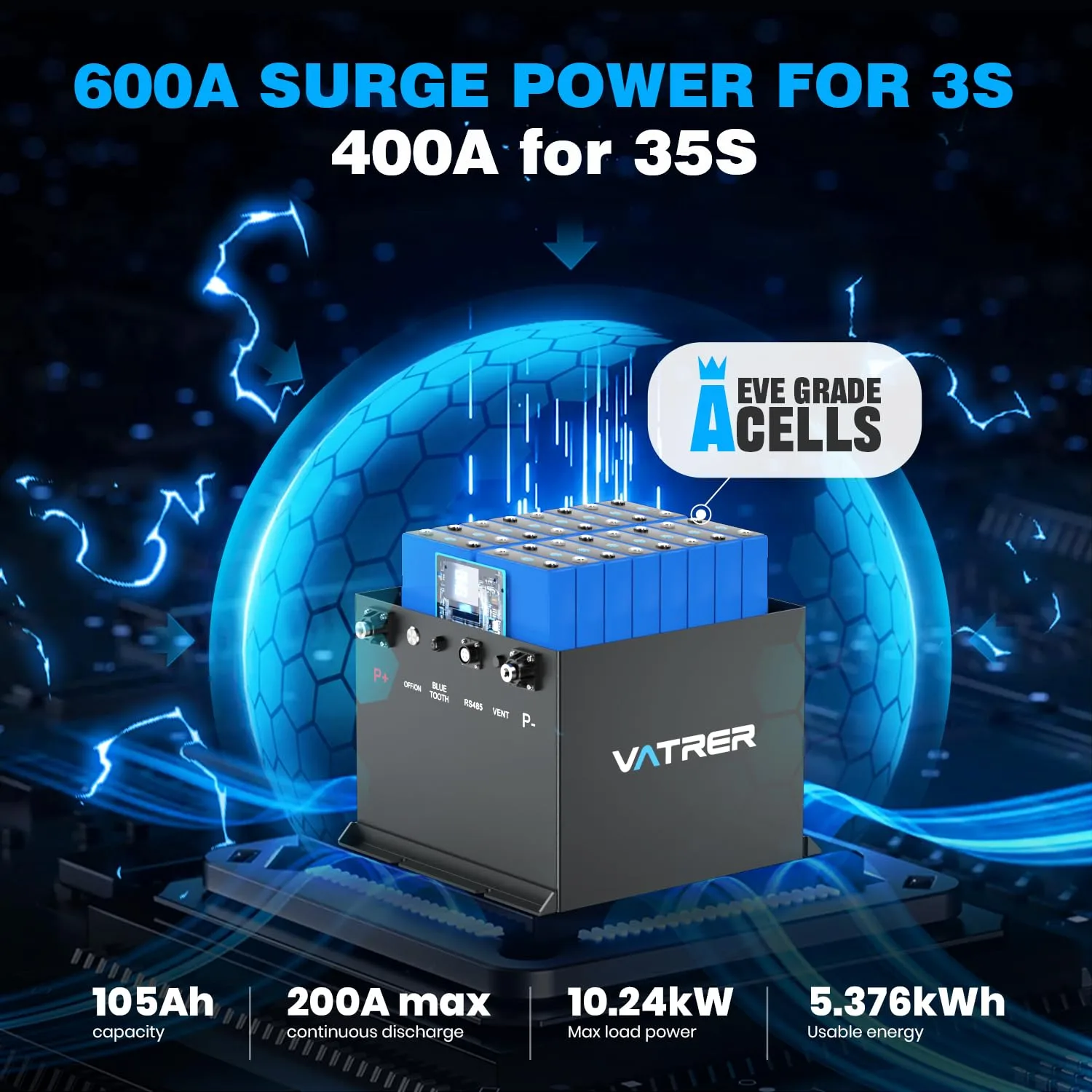 VATRER POWER 51.2V 105Ah Mini Golf Cart Battery image 4