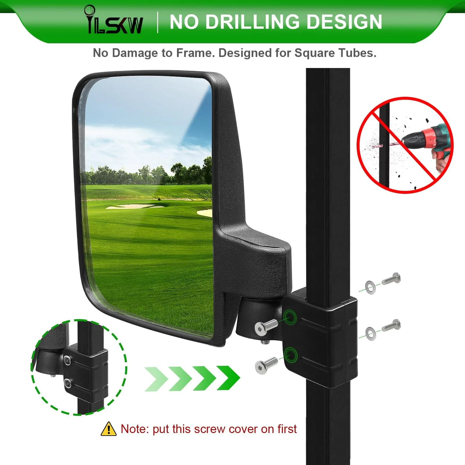 iLSKW Mirror104 Golf Cart Side Mirrors for Square Struts image 3